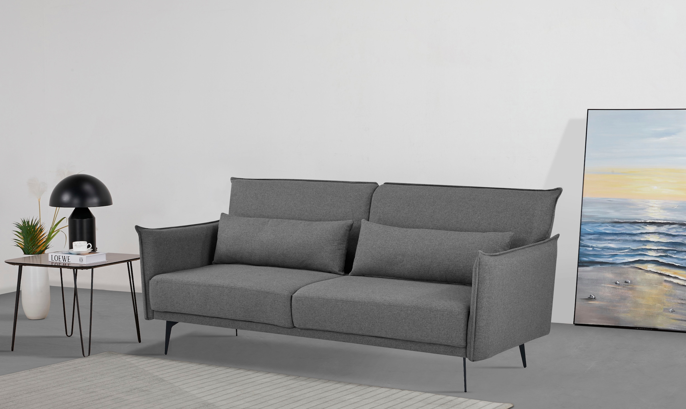 INOSIGN Schlafsofa »TULARE, 204 cm, klappbarer 3-Sitzer mit verstellbarer Rückenlehne,«, Schlaffunktion, Velvet-Samtvelours u. Webstoff