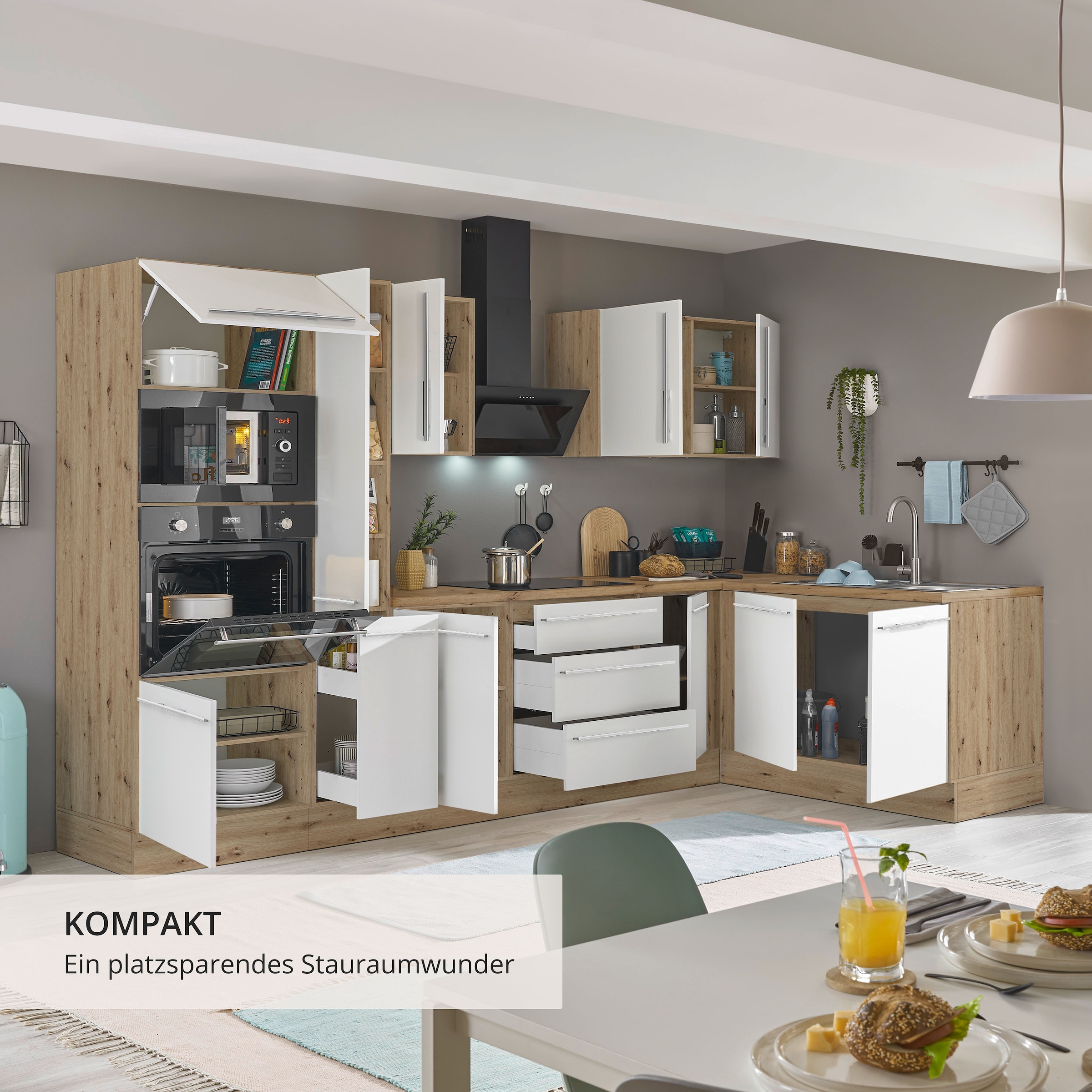 KOCHSTATION Winkelküche »Florida, Stellbreite 300x165 cm« wahlweise mit E-Geräten, mit Softclose für Türen und Schubkästen
