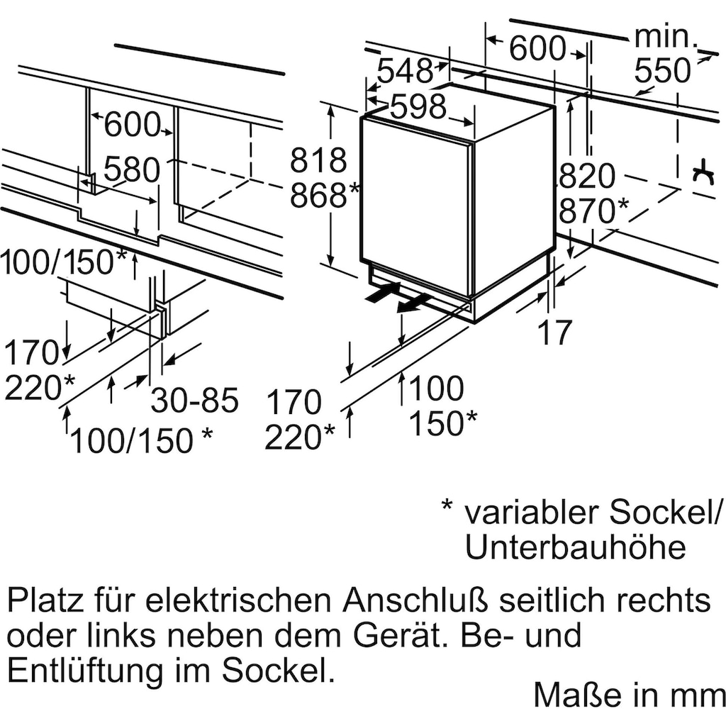 SIEMENS Einbaukühlschrank »KU15RAFF0«, KU15RAFF0, 82 cm hoch, 59,8 cm breit