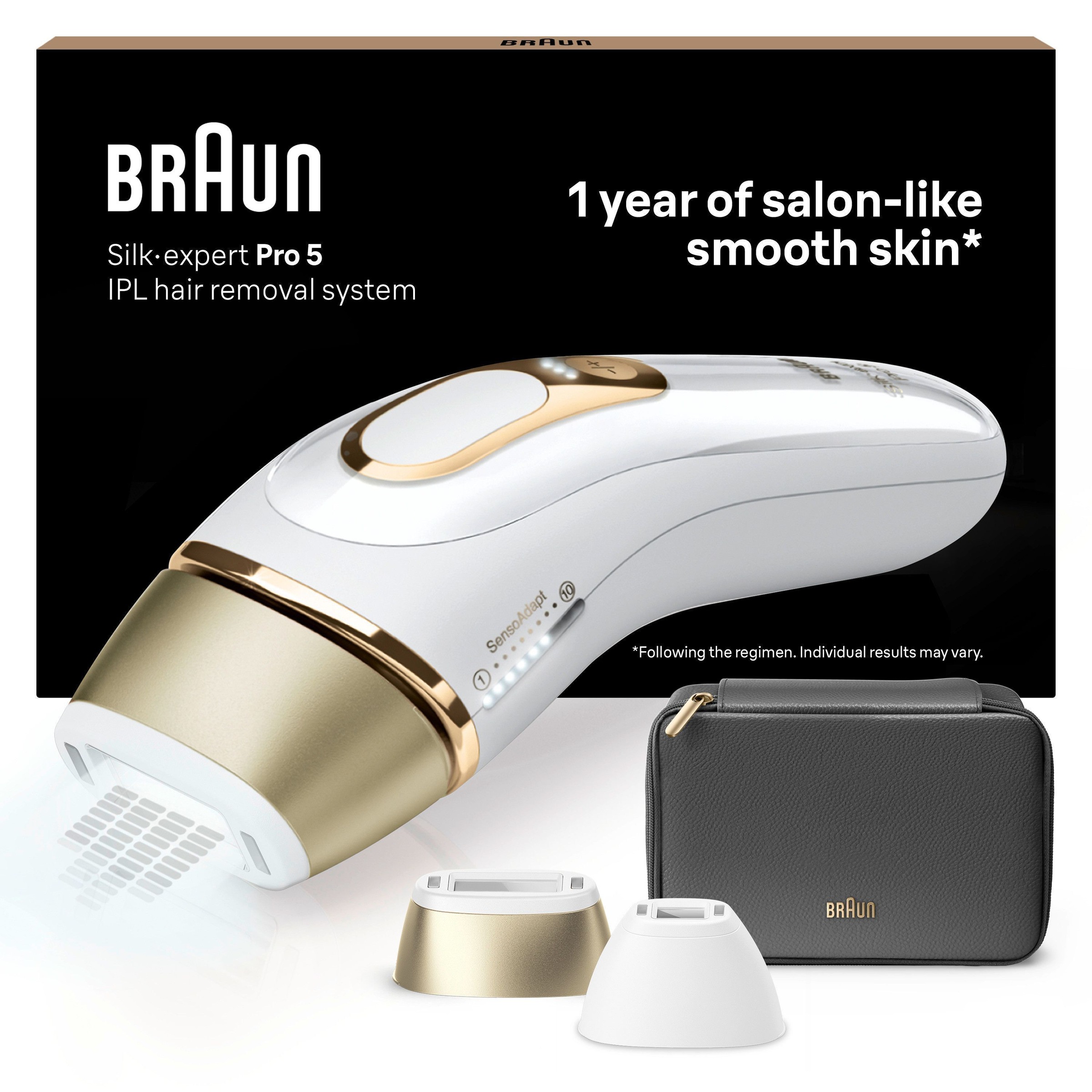 BRAUN IPL-Haarentferner »Silk·expert Pro 5 PL5140« pro Minute bis zu 125 Lichtimpulse 2 Aufsätze, mit Aufbewahrungstasche weiß/gold Mit 5 Jahren...