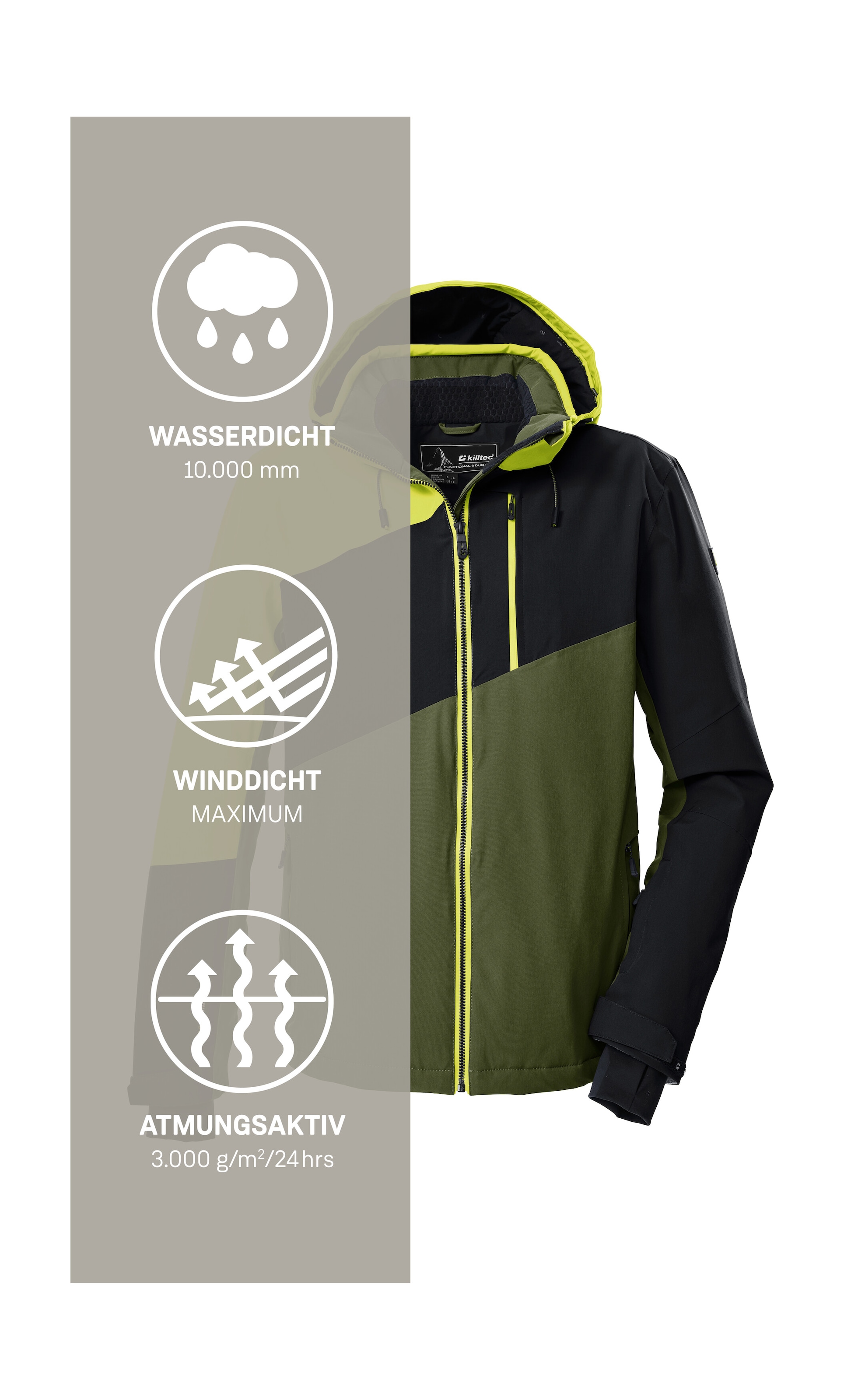 Killtec Skijacke »KSW 32 MN SKI JCKT« Wasserdichte, atmungsaktive Skijacke mit abnehmbarer Kapuze