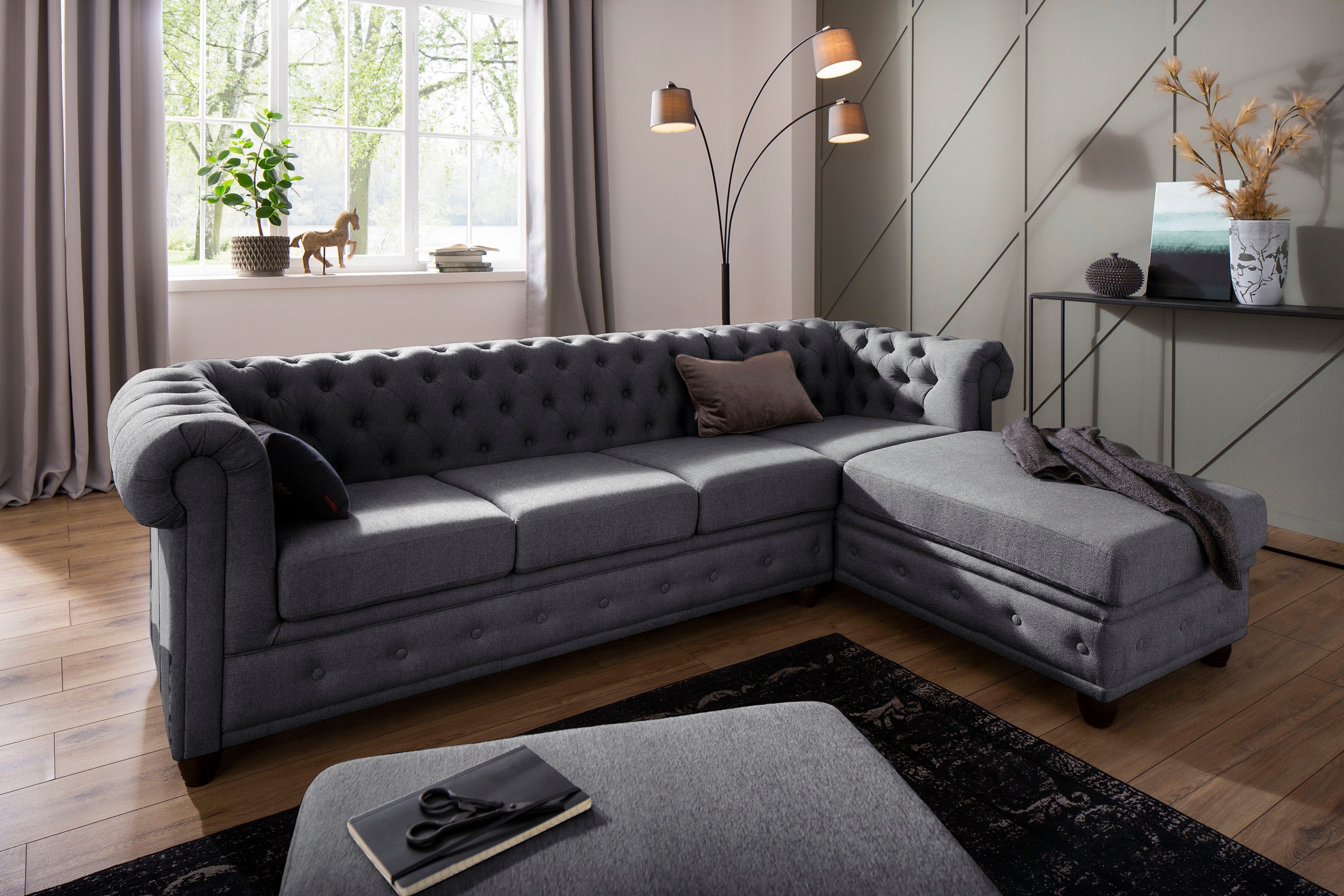 Home affaire Chesterfield-Sofa »New Castle L-Form«, hochwertige Knopfheftun günstig online kaufen