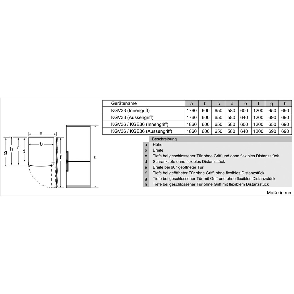 SIEMENS Kühl-/Gefrierkombination »KG33VV«, KG33VVLEA, 176 cm hoch, 60 cm breit