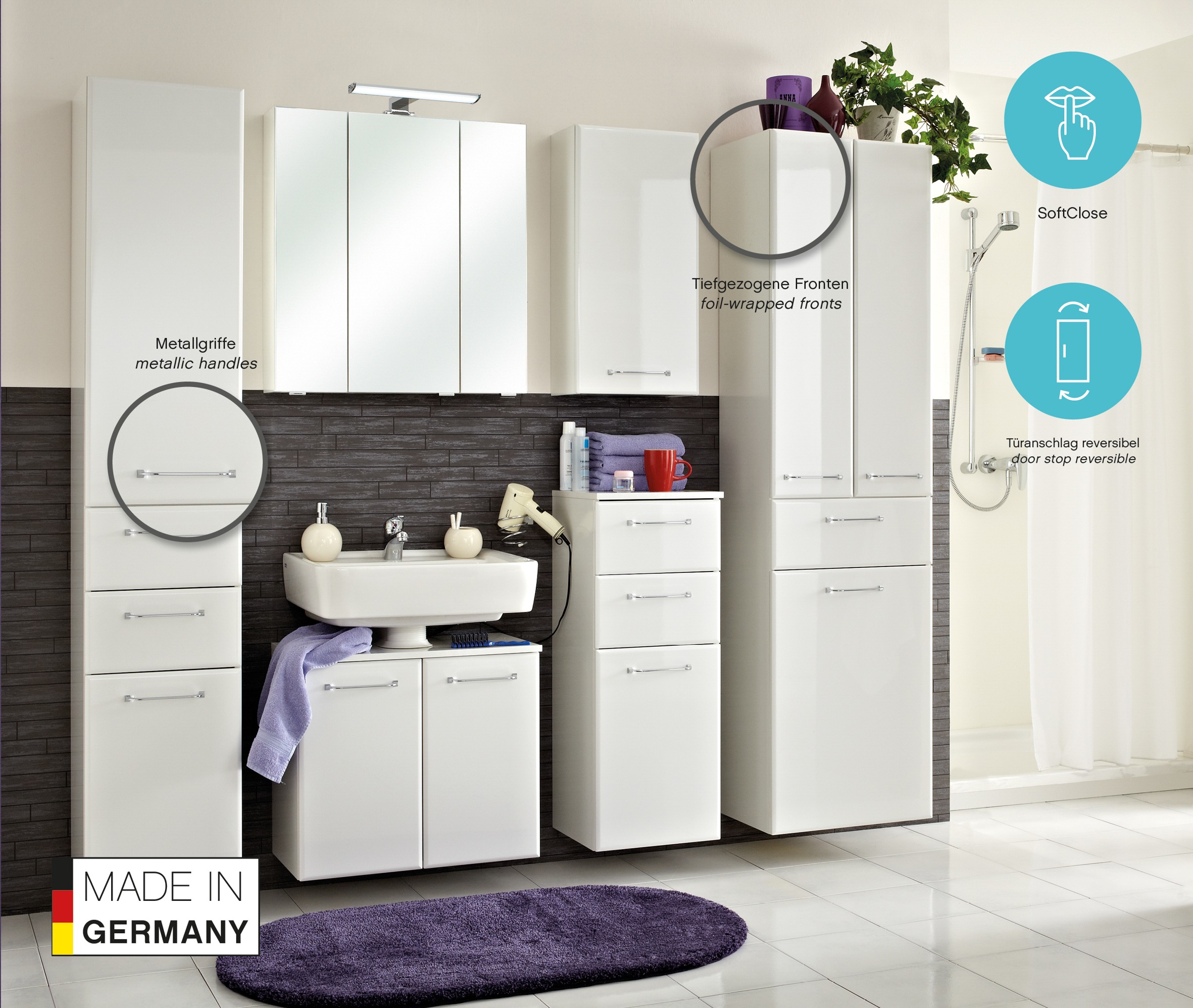 Saphir Badmöbel-Set »Quickset 341 6-teilig, Waschbeckenunterschrank und LED-Spiegelschrank« Set, 6 Stk. tlg.