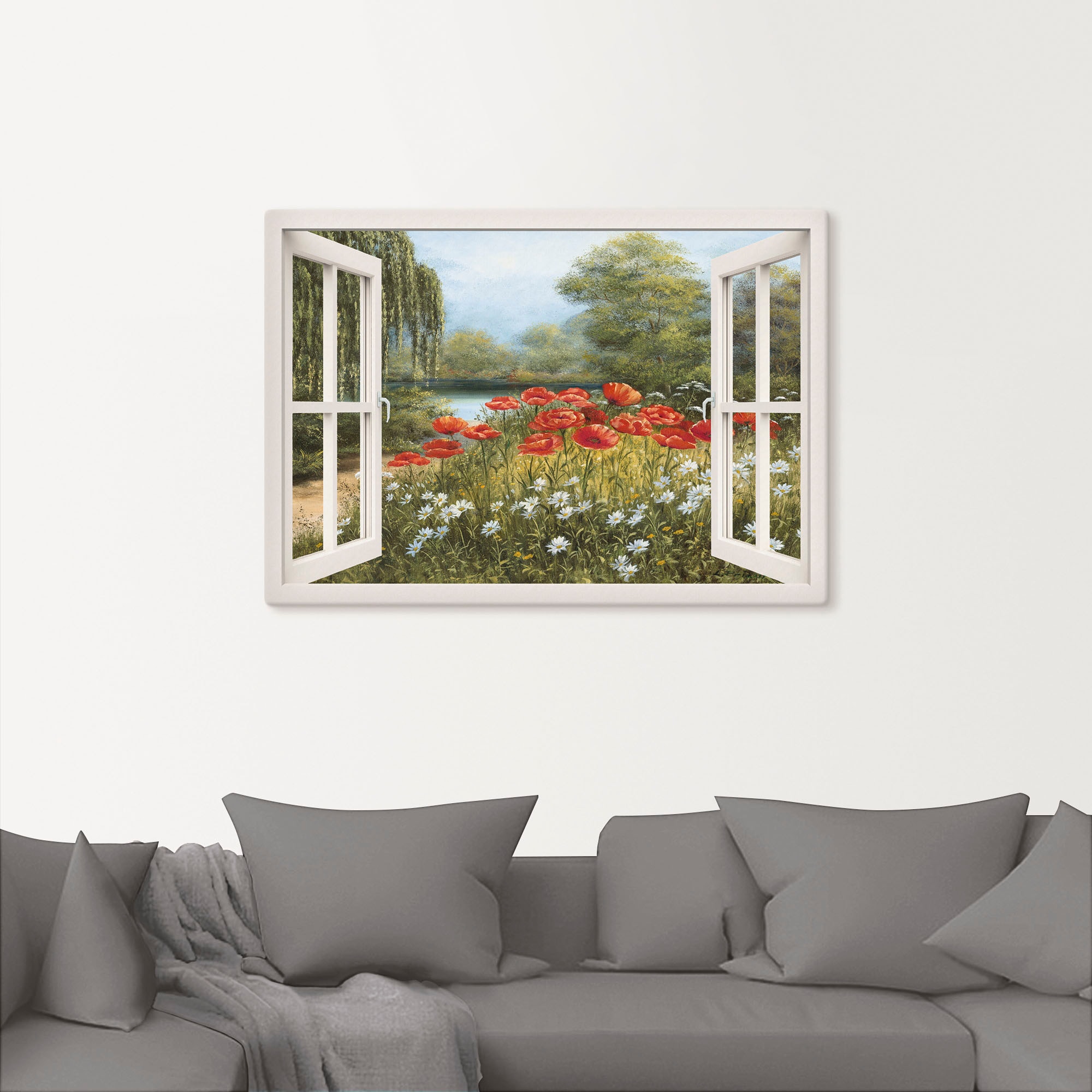 Artland Wandbild »Fensterblick Mohnwiese«, Fensterblick, (1 St.), als Leinw günstig online kaufen