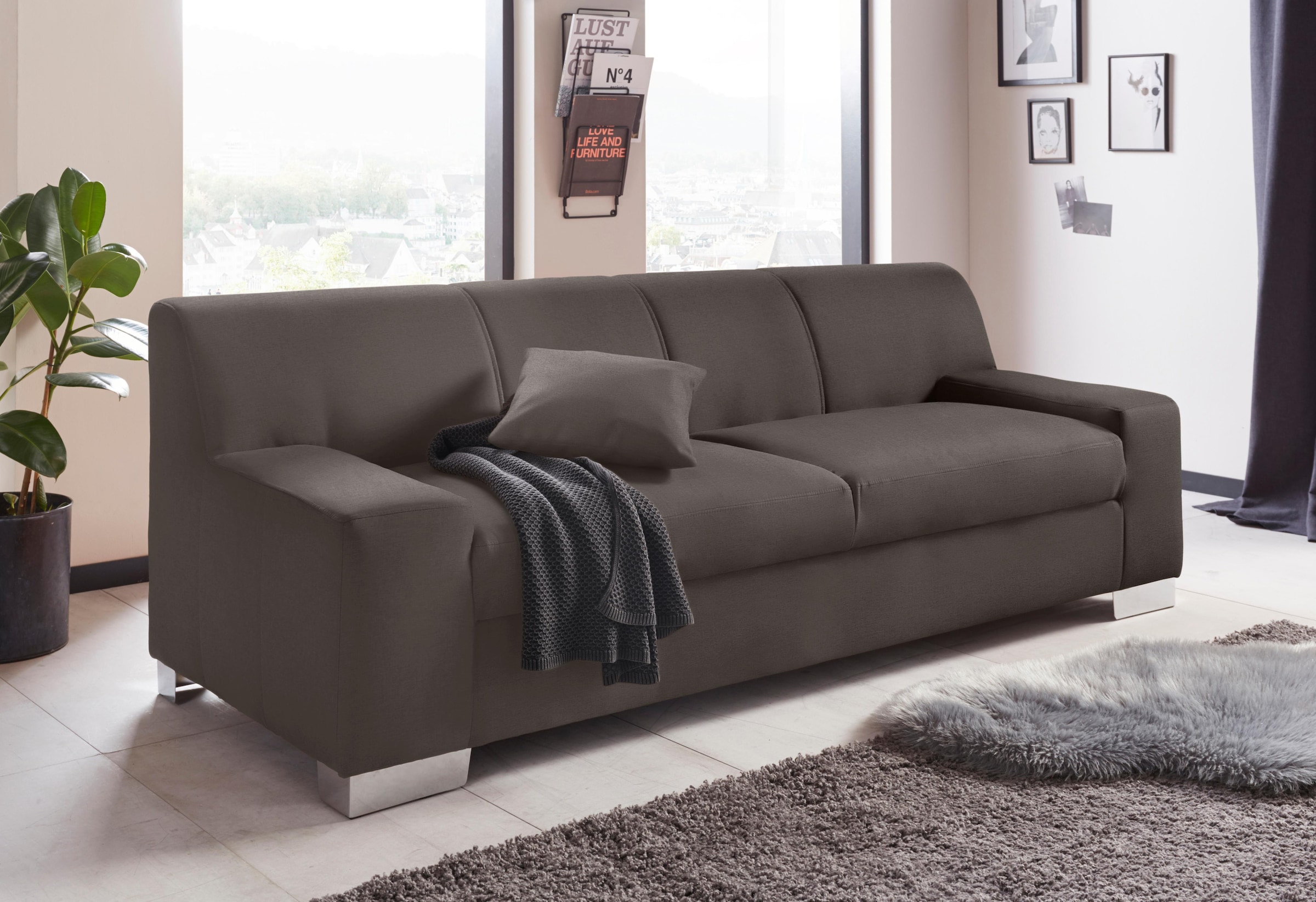 DOMO collection 2,5-Sitzer »Bero, elegant und zeitlos, kubisch, flache Armlehnen«, fester Sitzkomfort