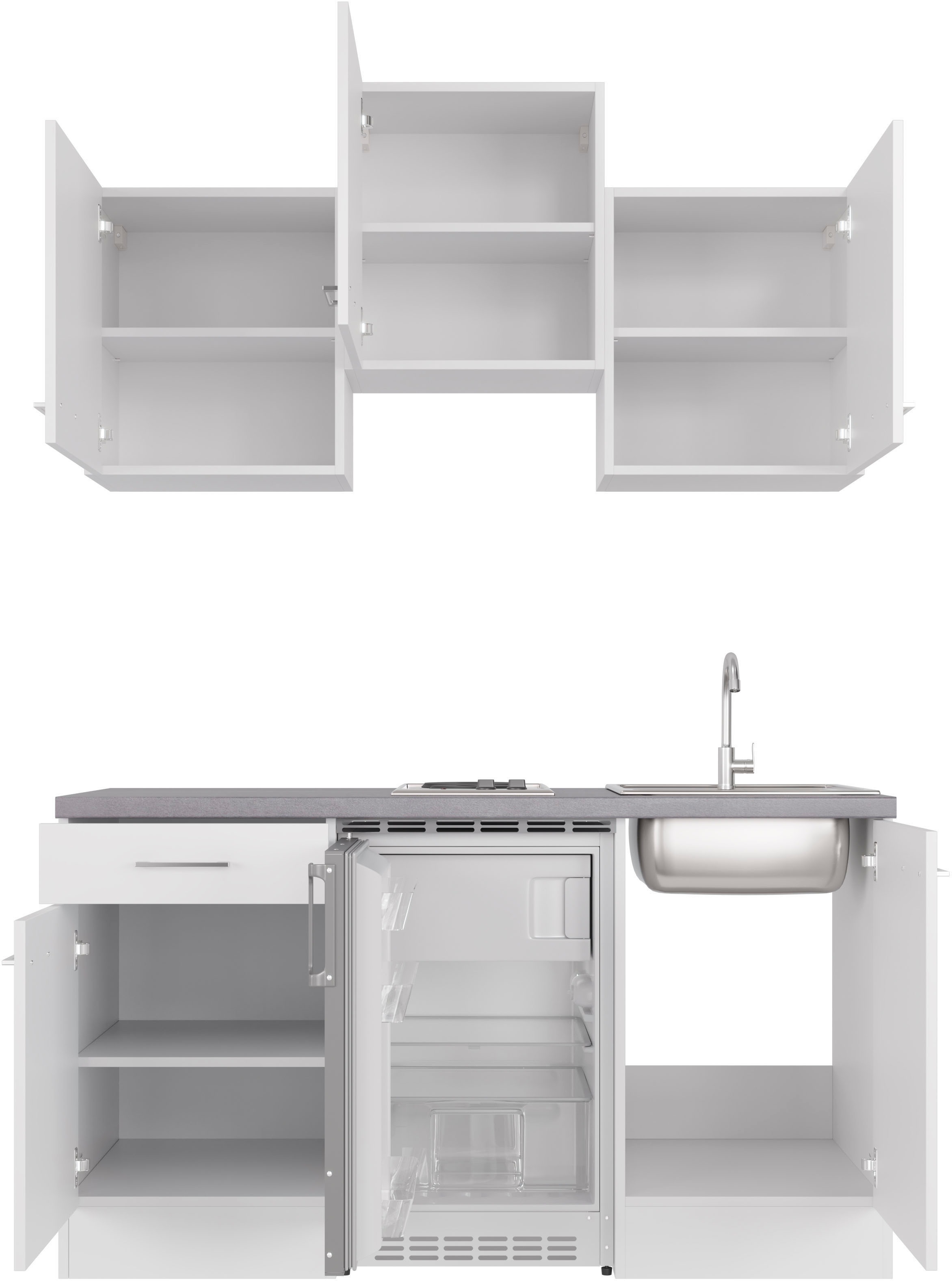 Flex-Well Küchenzeile »Kopenhagen«, Breite 150,5 cm, mit Unterbau-Kühlschrank, Kochfeld und Spüle