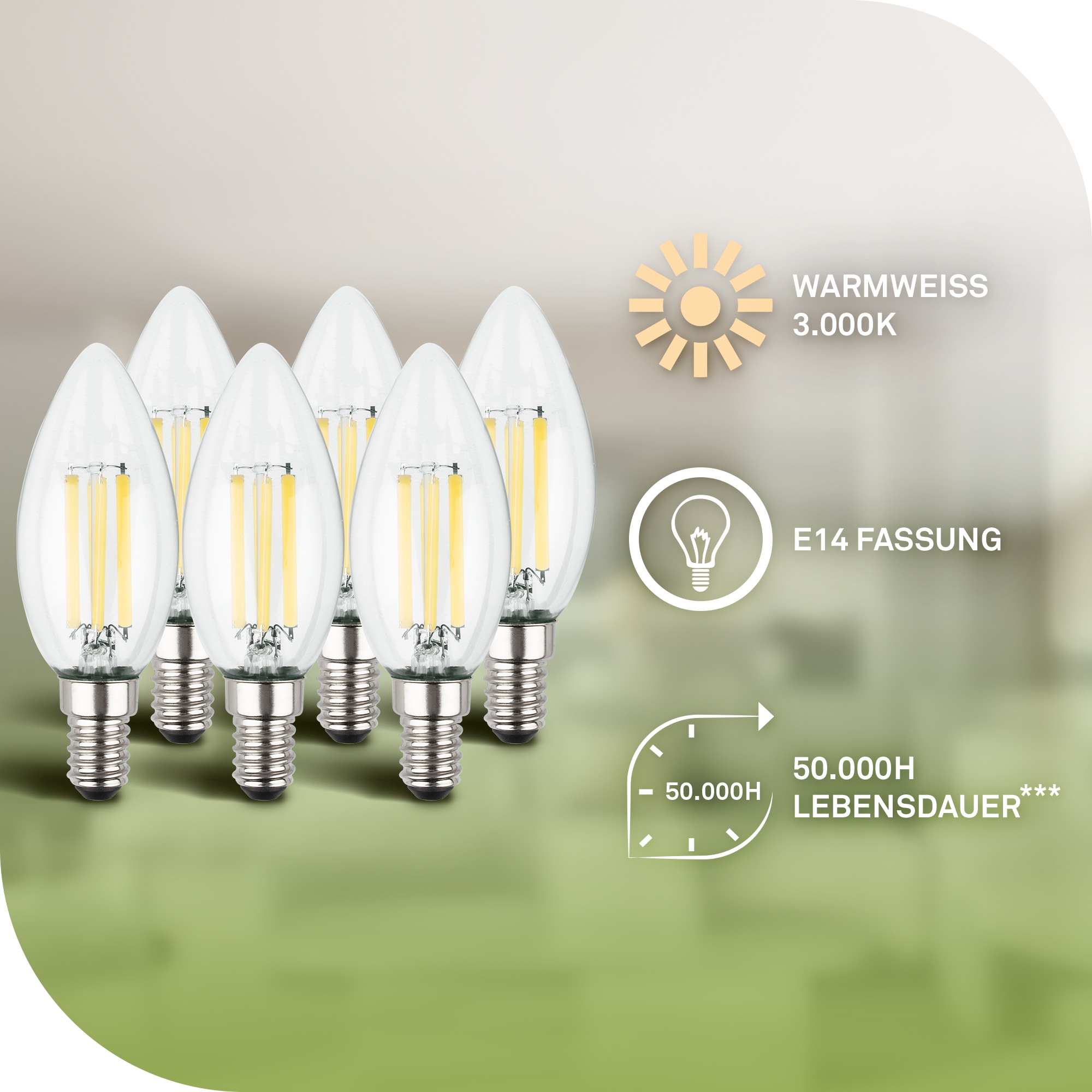Briloner Leuchten LED-Leuchtmittel »BULB A« E14 6 Stk. Warmweiß E14, 3.000K, Wohnzimmer, Schlafzimmer