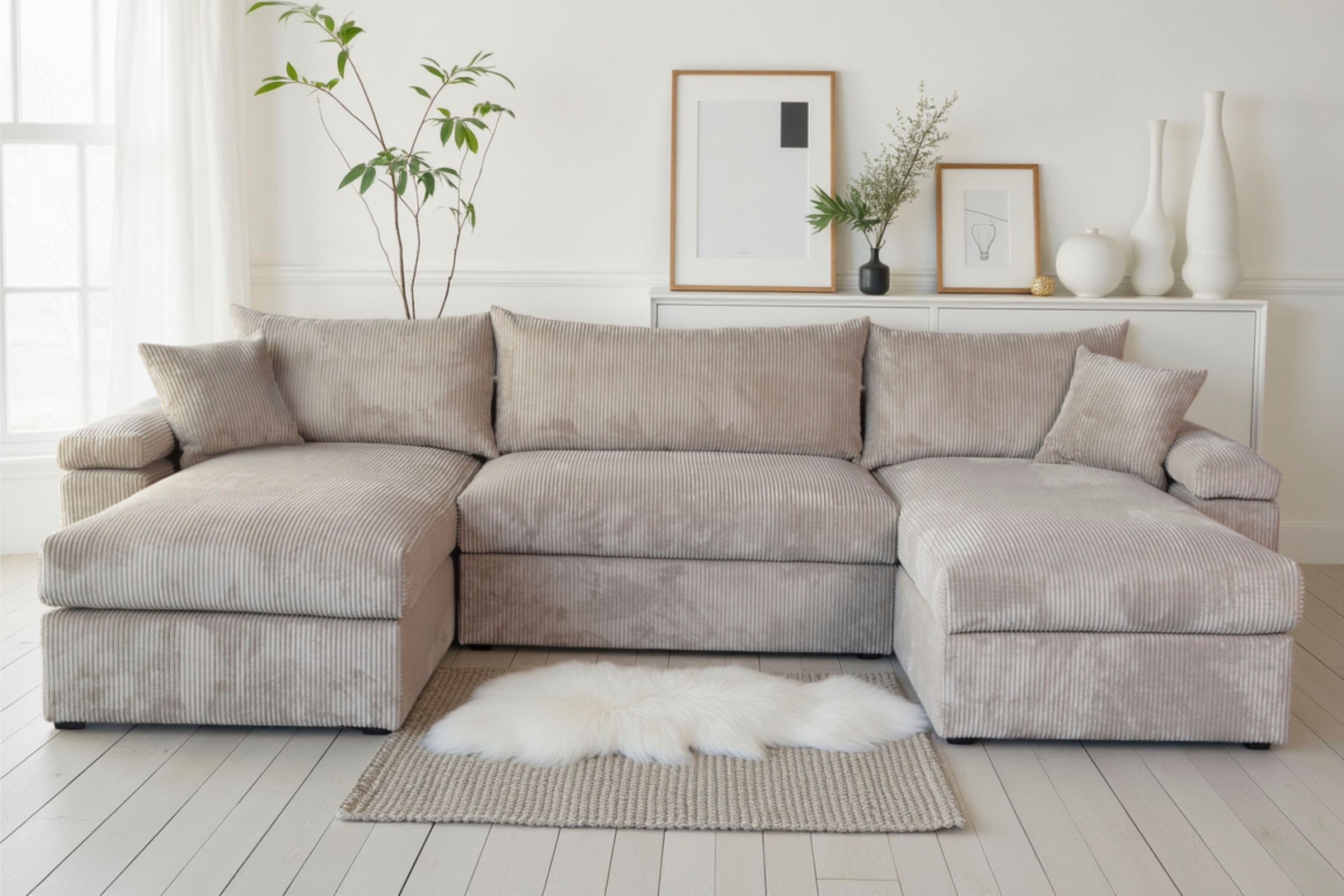 OTTO home Wohnlandschaft »Cosy U-Form, B: 309 cm, Sitzaufbau im Sandwich-Federkern« 2 Zierkissen, Mega-Sofa, Cord oder Struktur weich, Kaltschaumauflage
