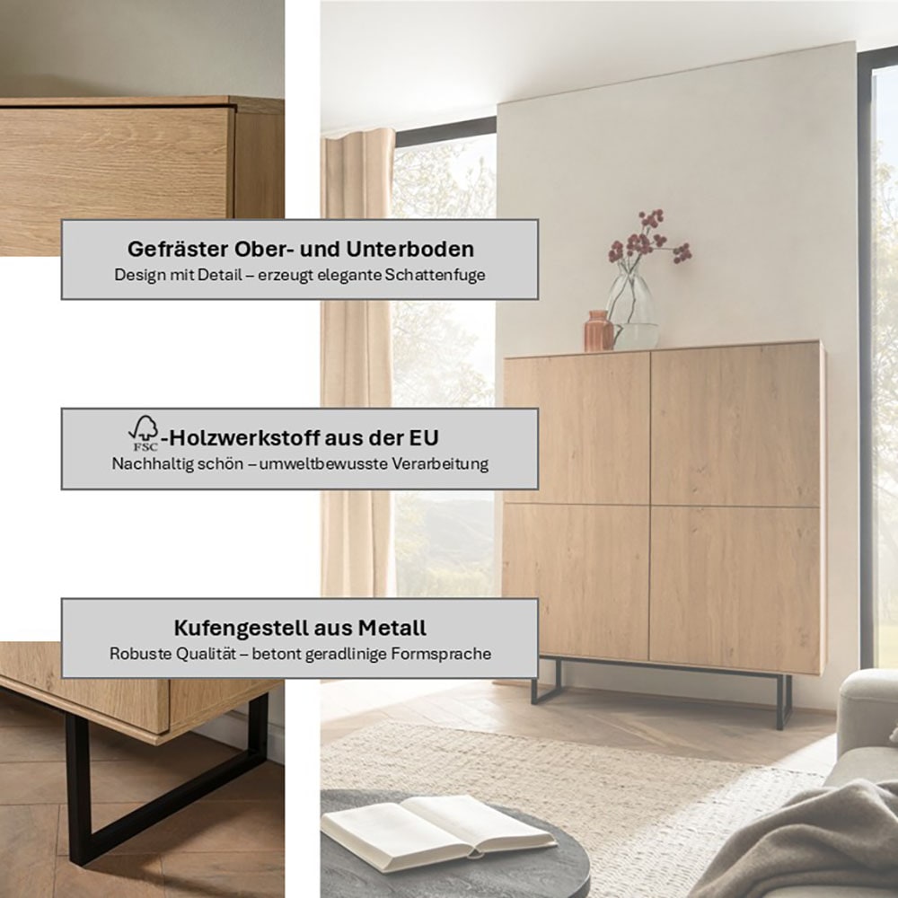 Home affaire Highboard »Lund, moderner Schrank, Kommode mit Kufengestell« ausreichend Stauraum, vielseitig einsetzbar, 115 cm breit