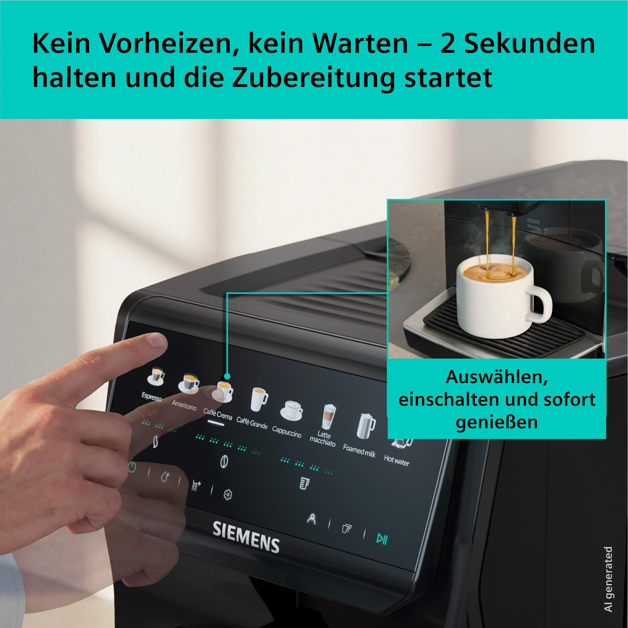 SIEMENS Kaffeevollautomat »EQ500 TP553E19, Doppeltassenfunktion, 8 Getränke, farb. Touchdisplay« Keramikmahlwerk, entnehmbare Brüheinheit, Steuerung per App, Schwarz