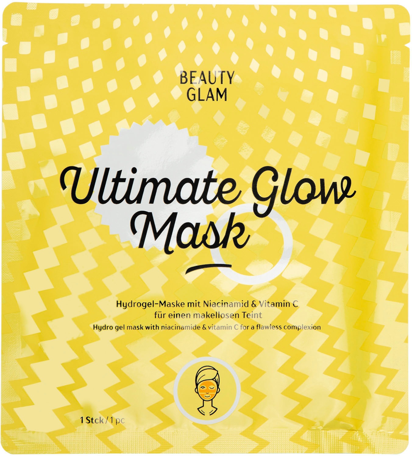 BEAUTY GLAM Gesichtsmasken-Set »Beauty Glam Ultimate Glow Mask«, (Set, 5 tlg.), Reduziert die Sichtbarkeit von Poren und Fältchen, mit Vitamin C & B3.