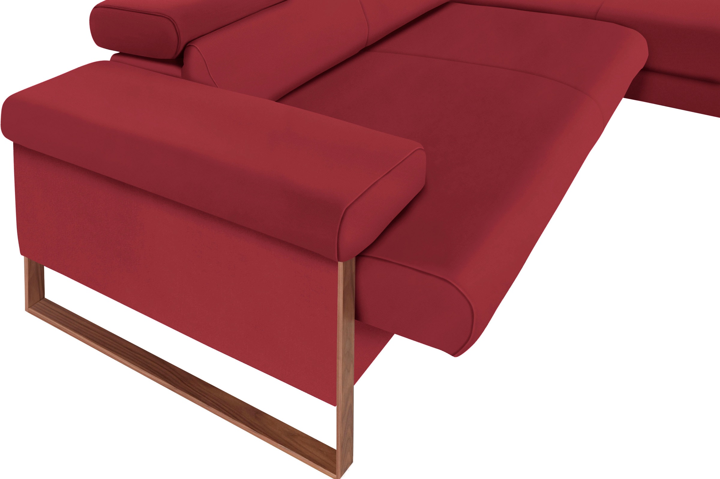 W.SCHILLIG Ecksofa »finn, Designsofa mit tollem Sitzkomfort, bequem, L-Form«, German Design Award 2016, Fußgestell Nussbaum natur, Breite 281 cm