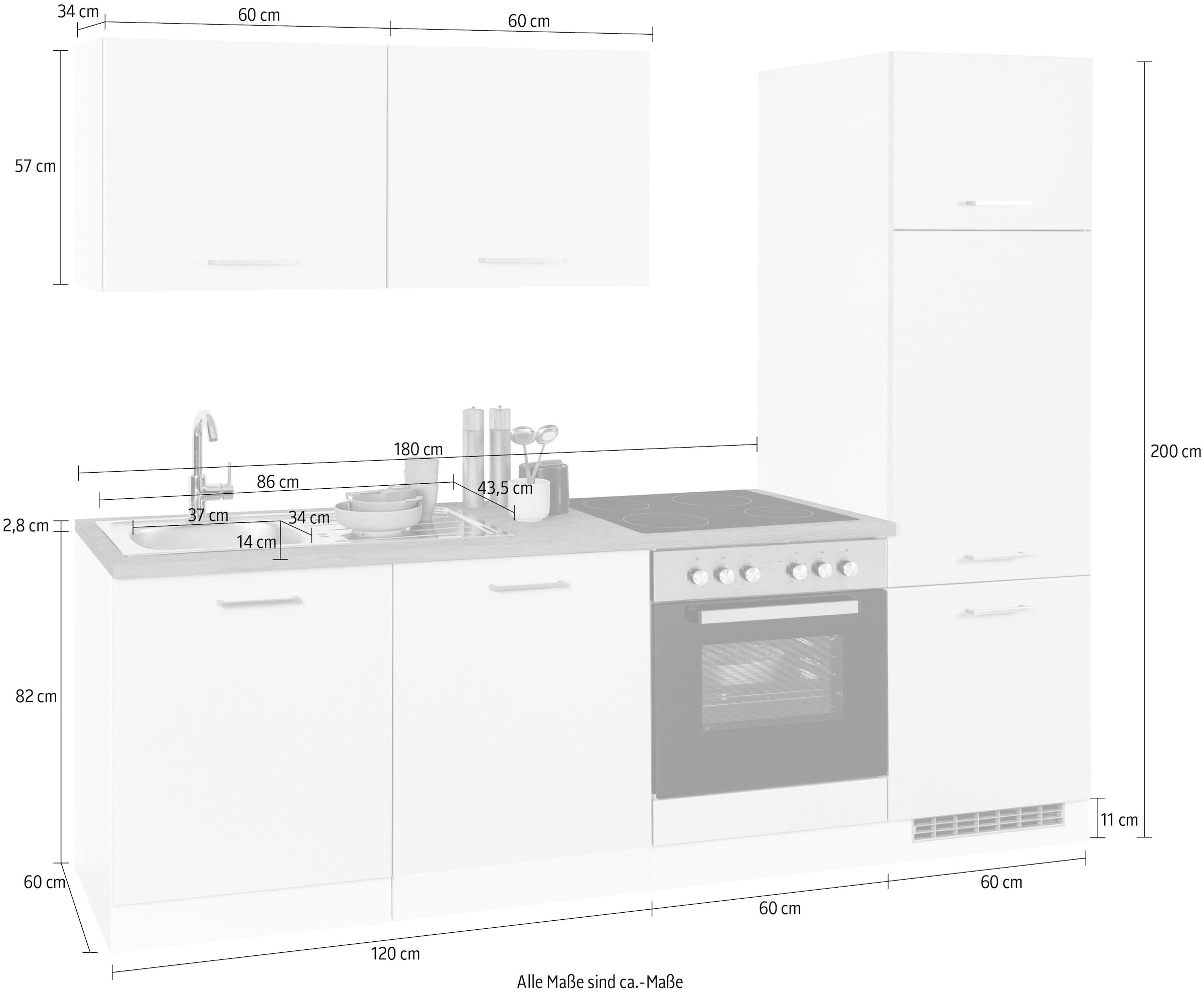 KOCHSTATION Küchenzeile »KS-Visby«, ohne E-Geräte, Breite 240 cm für Kühlschrank