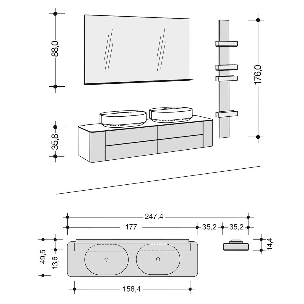 hülsta Badmöbel-Set »Gentis«, (Set, 3 St.)