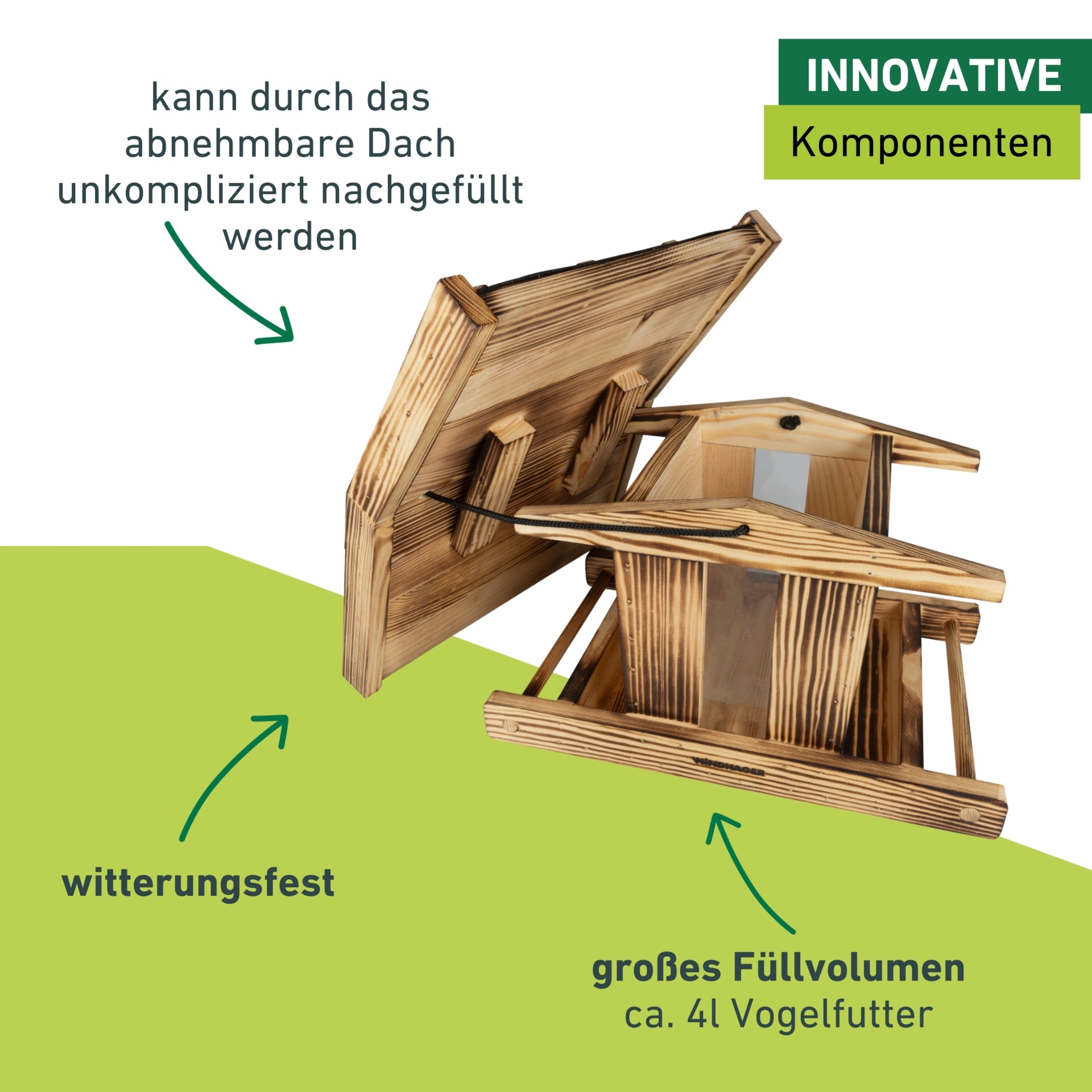 Windhager Vogelhaus »Canteen XL, Vogelfuttersilo aus massiven Kiefernholz« Futterstation inkl. Aufhängung, Füllvolumen ca. 4 Liter