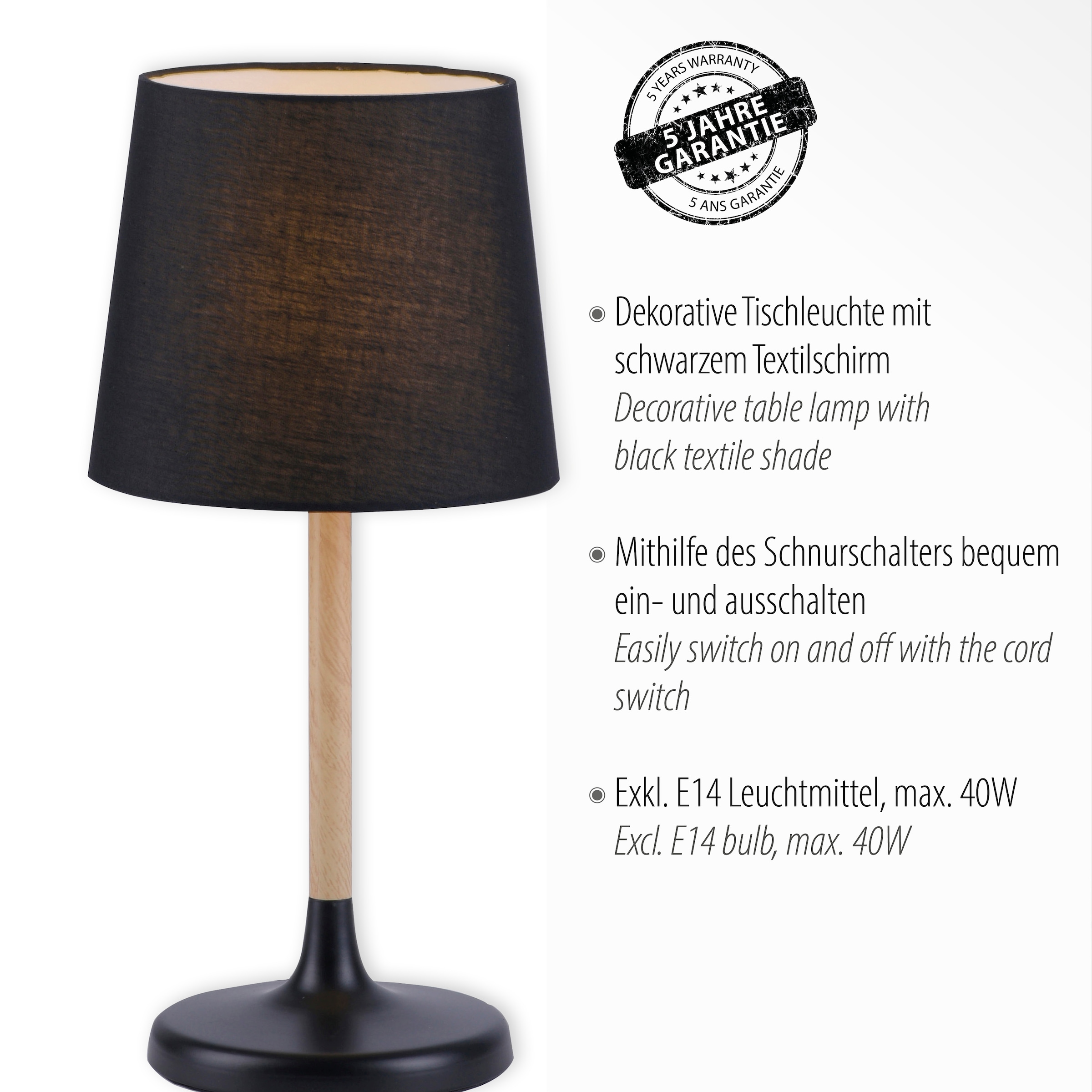 JUST LIGHT Tischleuchte »NIMA«, 1 flammig, Leuchtmittel E14 | ohne Leuchtmittel, ExklusiveE14, Schalter, Schnurschalter