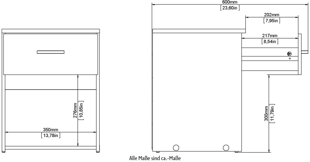 INOSIGN Nachtkommode »Spce«, Mit grauem Stangengriff, einfache Selbstmontage, für Schlafzimmer