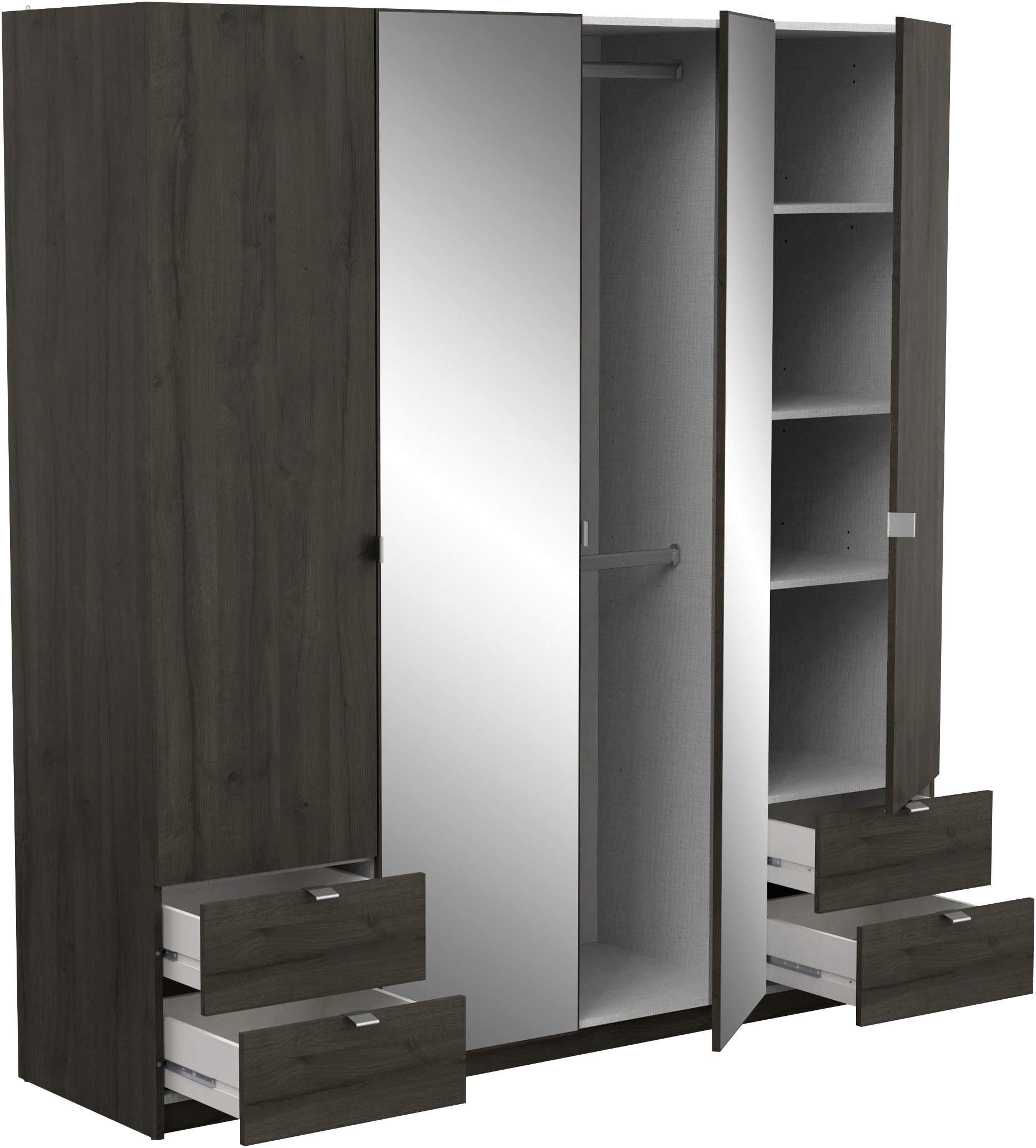 Demeyere GROUP Kleiderschrank »Mellie, 2 Spiegel, 4 Schubladen, 36 Regale, 2 Kleiderstangen«, (H/B/ T ca. 191/180/52cm), maximaler Stauraum, Made in France