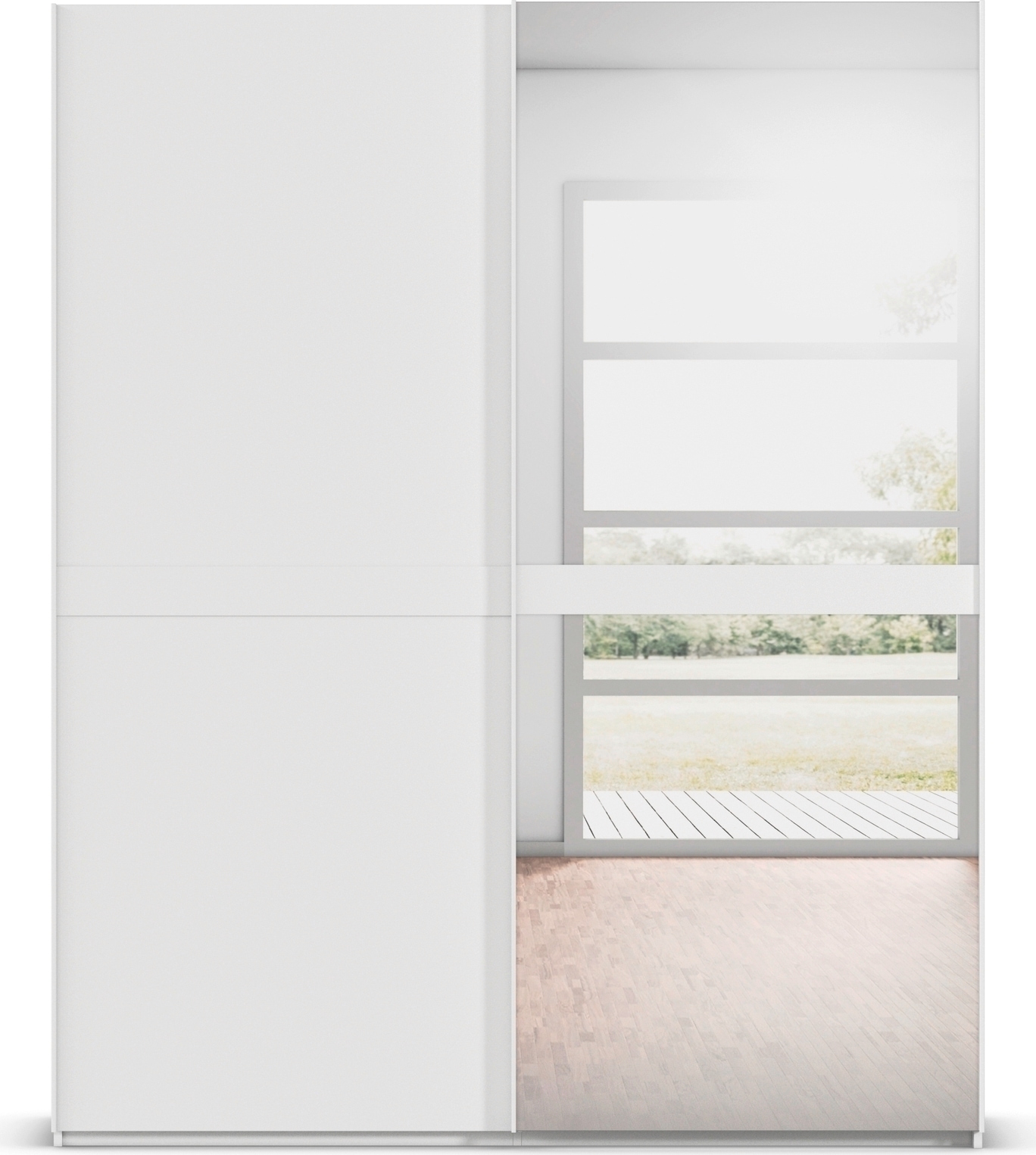 rauch Schwebetürenschrank »Kleiderschrank Schrank Garderobe Schlafzimmerschrank SCALE-LINE« edle Optik mit Bauchbinde in Korpusfarbe mit Spiegel MADE IN GERMANY