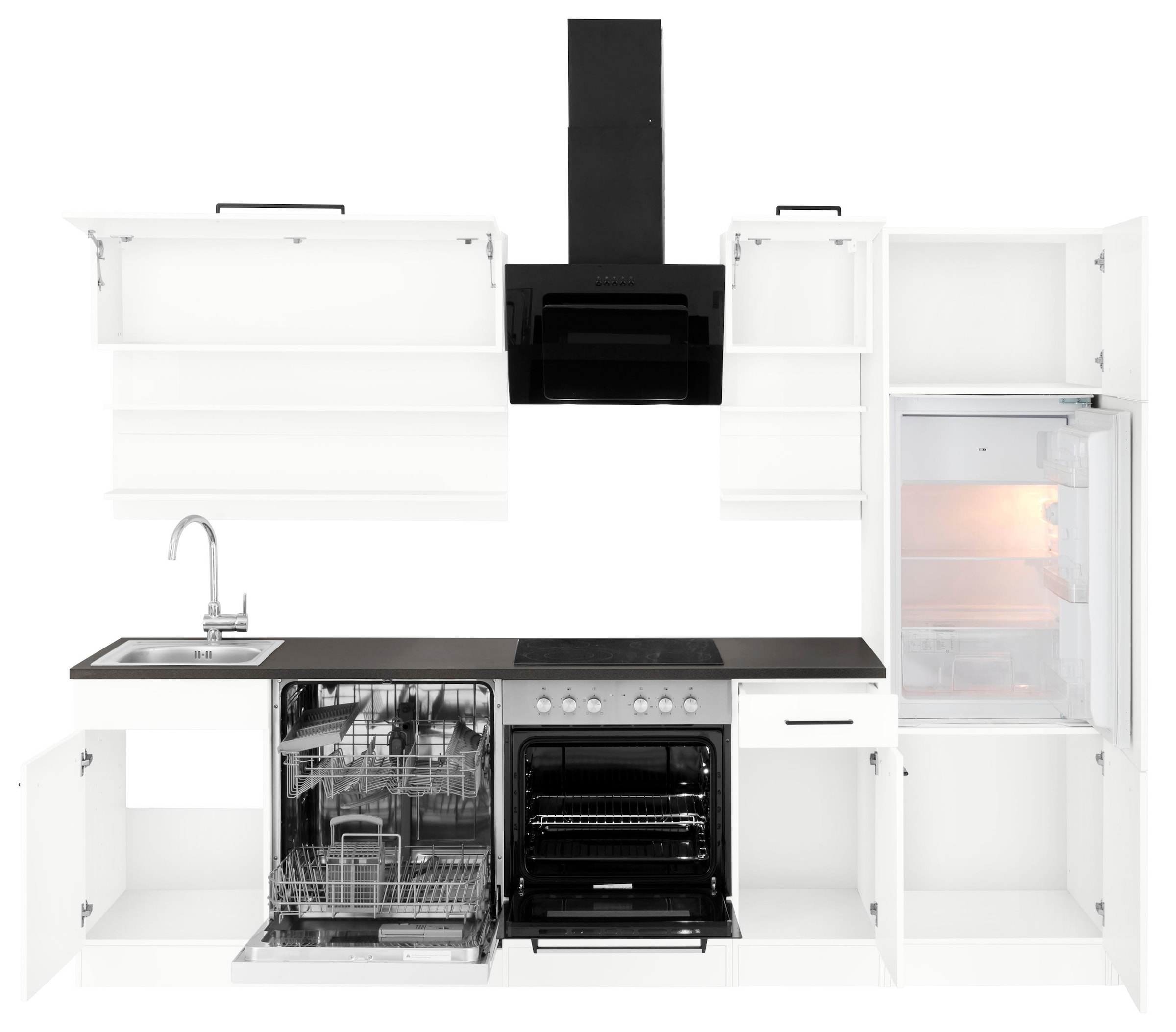 KOCHSTATION Küchenzeile »KS-Tulsa«, ohne E-Geräte, Breite 270 cm, schwarze Metallgriffe, MDF Fronten