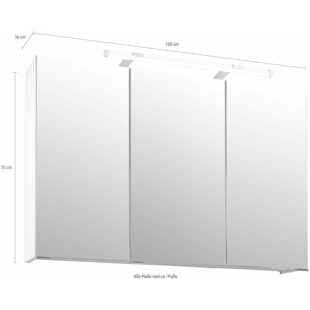 Schildmeyer Spiegelschrank »Dorina«, Breite 120 cm, 3-türig, LED-Beleuchtung, Schalter-/Steckdosenbox