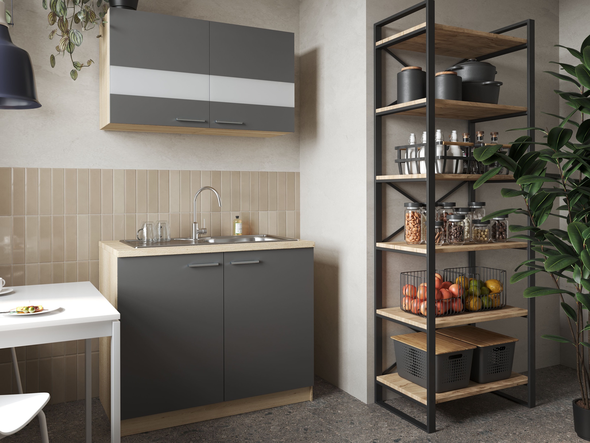 RESPEKTA Pantryküche »Merle« Breite 100 cm, mit Soft-Close Funktion, Edelstahlspüle BALTIMORE