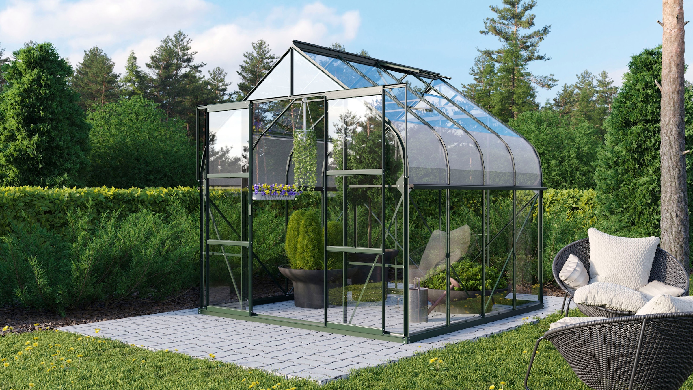 VITAVIA Gewächshaus »Dione 6700 smaragd« inkl. Fundamentrahmen, Dachlüfter und Min-Max-Thermometer dunkelgrün