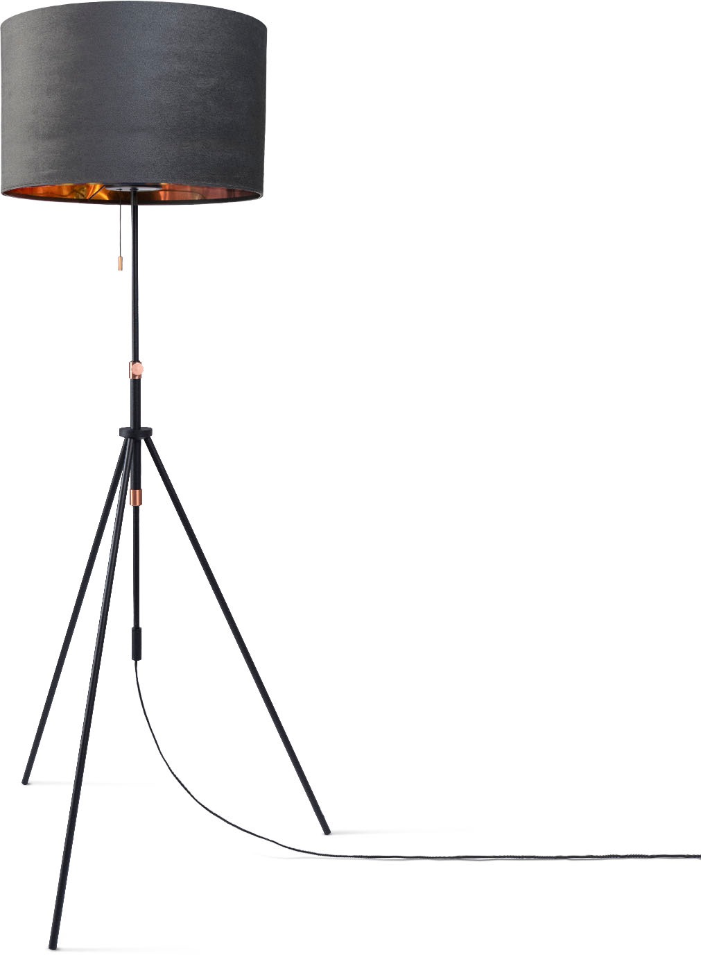 Paco Home Stehlampe »Naomi uni Color«, Leuchtmittel E27 | ohne Leuchtmittel, Wohnzimmer Höhenverstellbar 121,5 bis 176,5 cm Zugschalter Velour