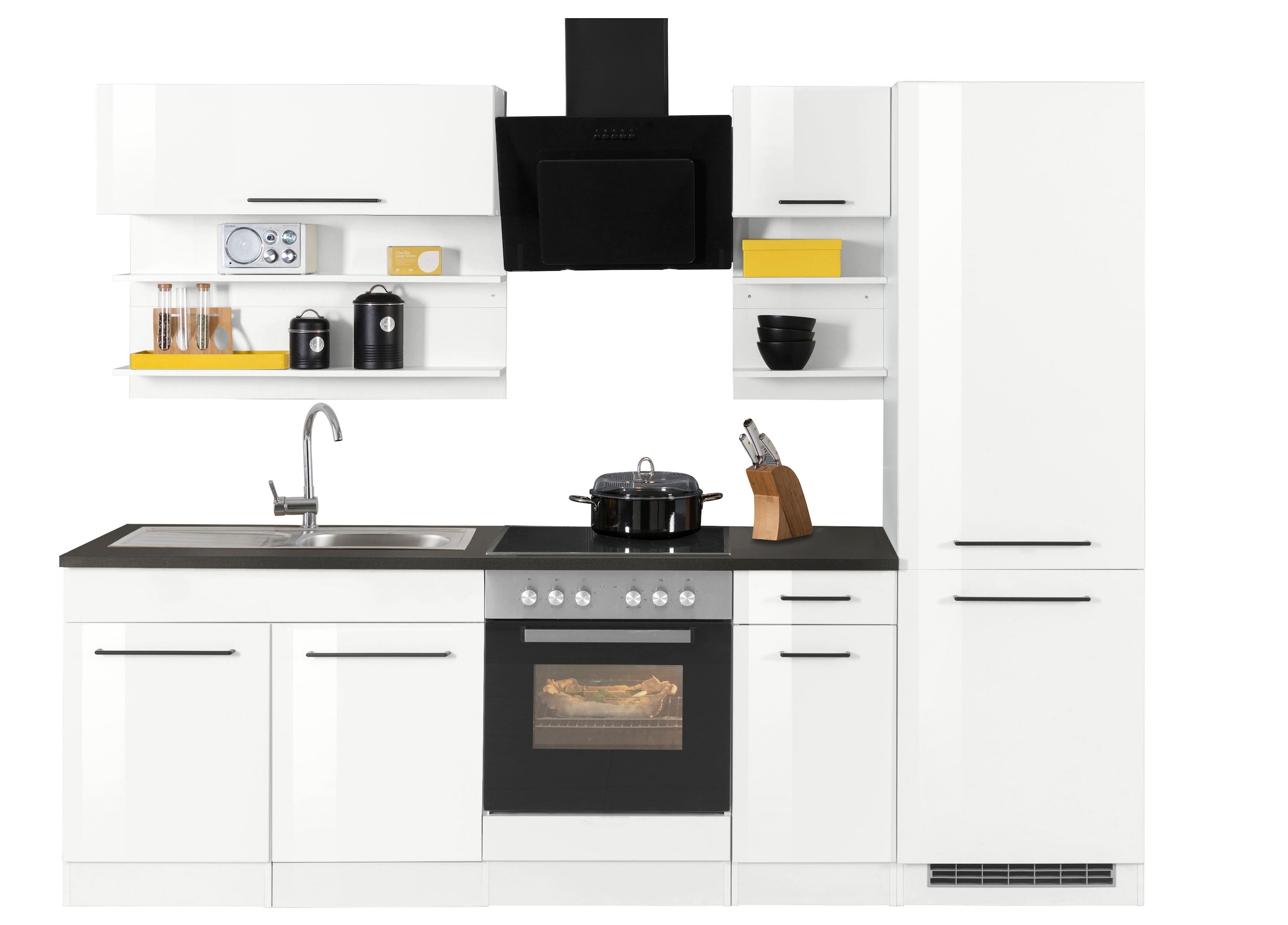 KOCHSTATION Küchenzeile »KS-Tulsa« ohne E-Geräte, Breite 270 cm, schwarze Metallgriffe, MDF Fronten