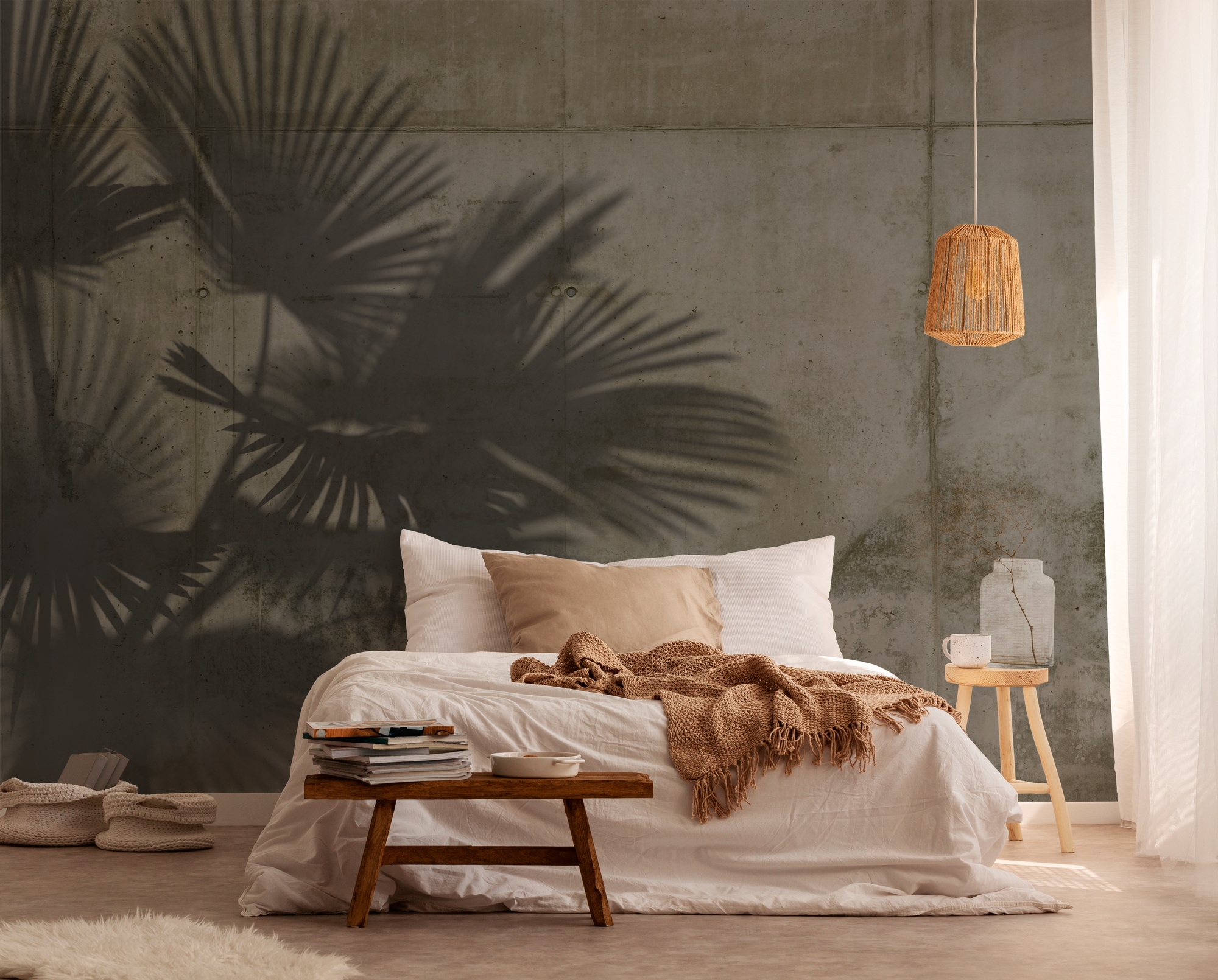 A.S. Création Vliestapete »Fototapete Palmenschatten auf Betonoptik Grau« m günstig online kaufen
