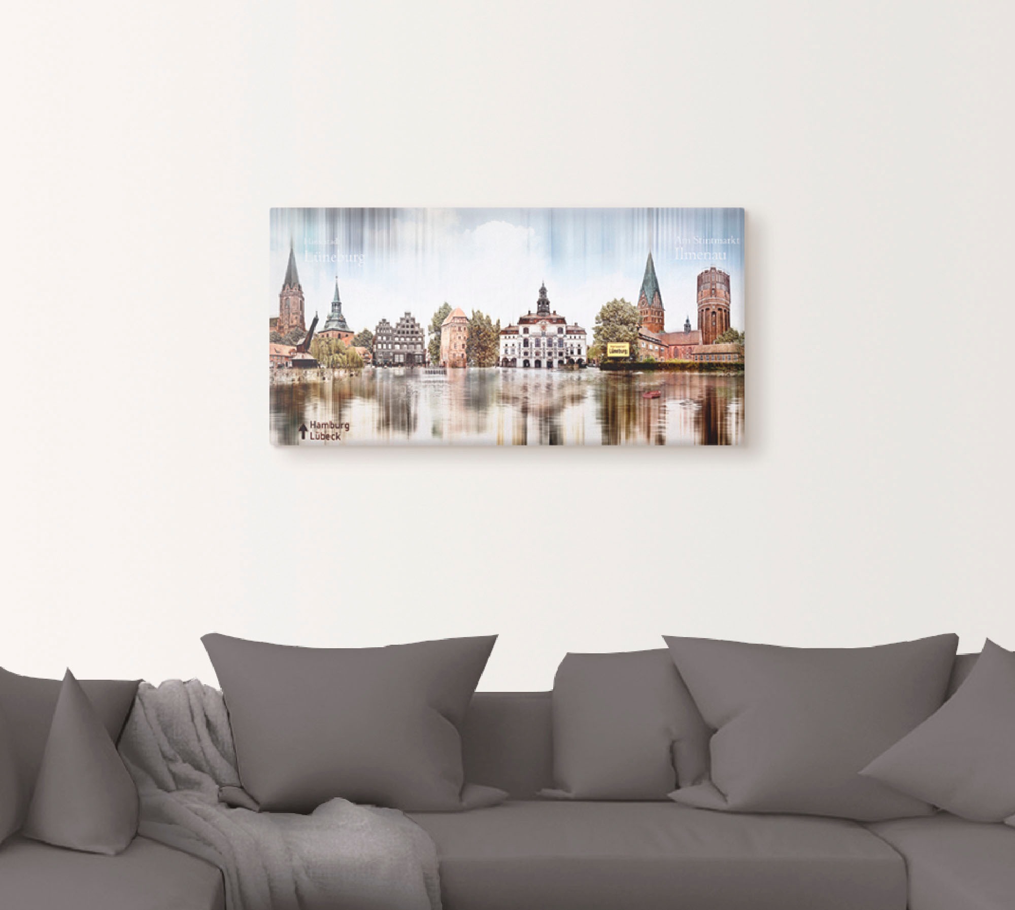 Artland Leinwandbild »Lüneburg Skyline Abstrakte Collage«, Deutschland, (1 St.), auf Keilrahmen gespannt