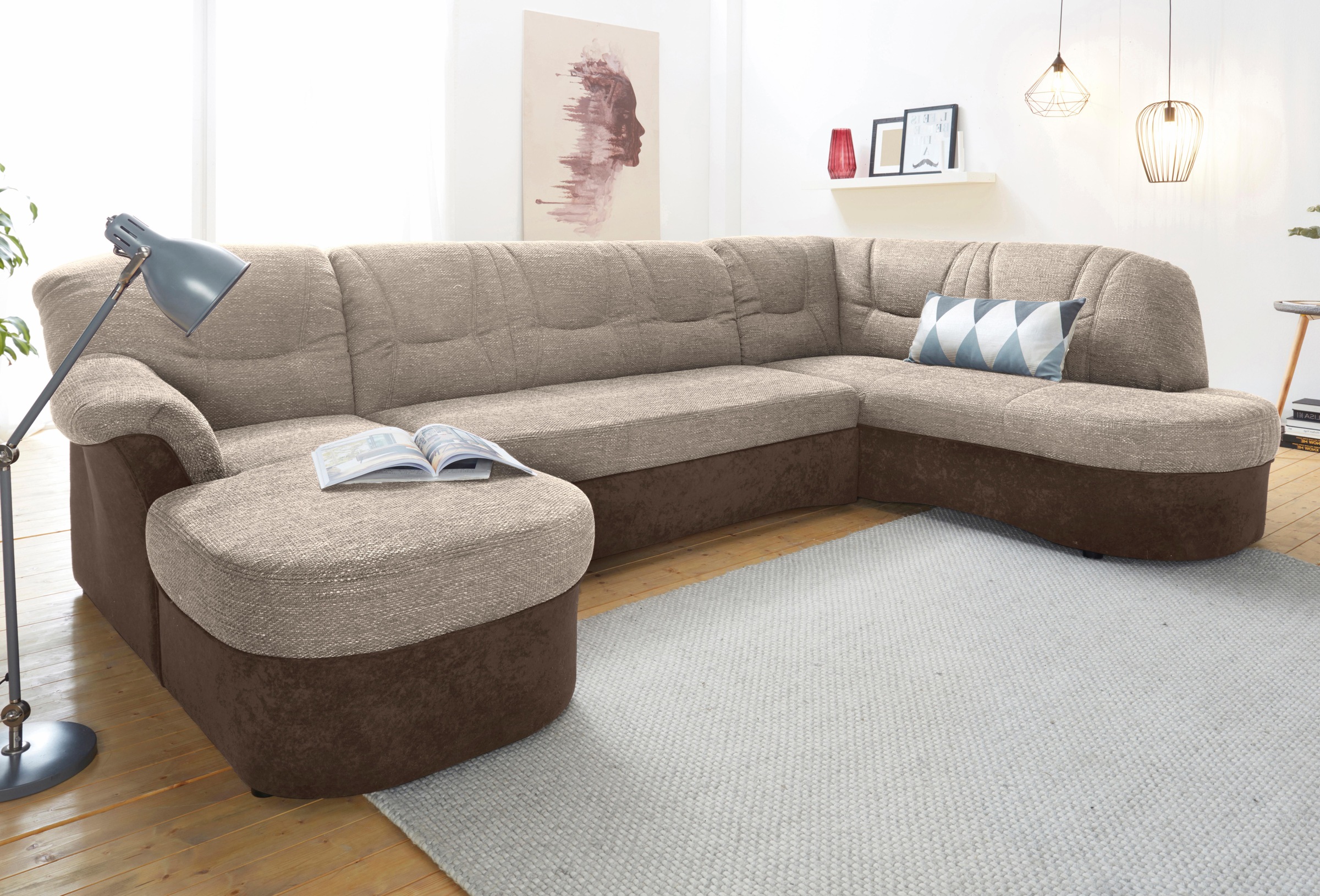 DOMO collection Wohnlandschaft »Sarafina, zeitlos und komfortabel, optional mit Federkern, U-Form«, wahlweise mit Bettfunktion