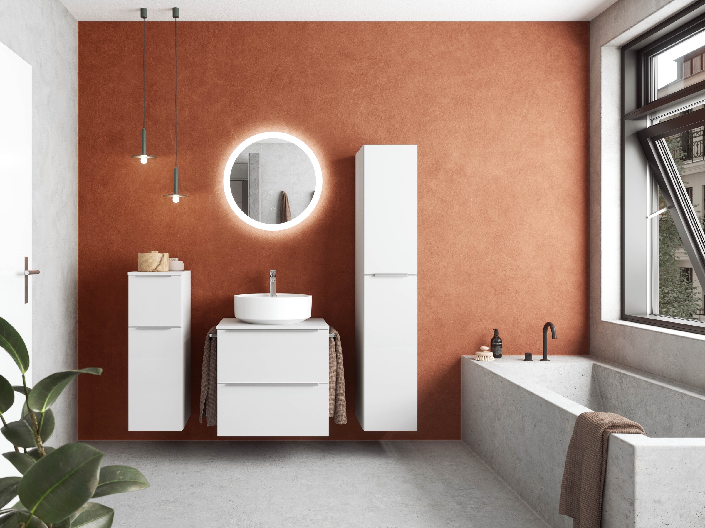 nobilia® Badmöbel-Set »Alvene«, (2 St., vormontiert, mit Soft-Close), Hochglanz, inkl. Spiegel mit Touch-Sensor, in vier Breiten