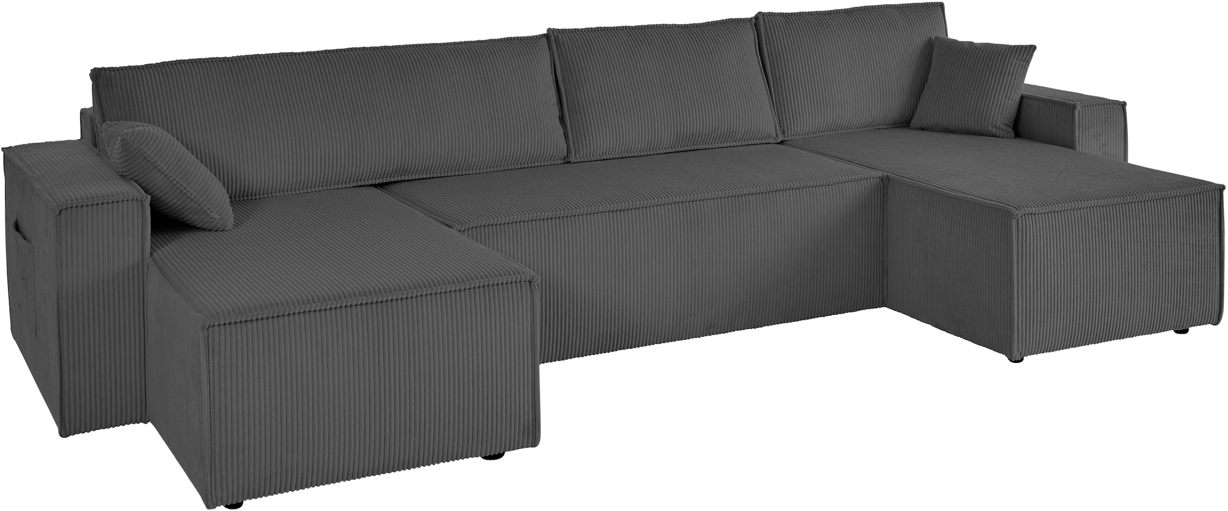 OTTO home Wohnlandschaft »Cassi, 311 cm, U-Form, Schlafsofa, Dauerschläfer, Boxspringfederung«, Schlaffunktion (133/270cm), Bettkasten, Seitentaschen, Cord-Bezug