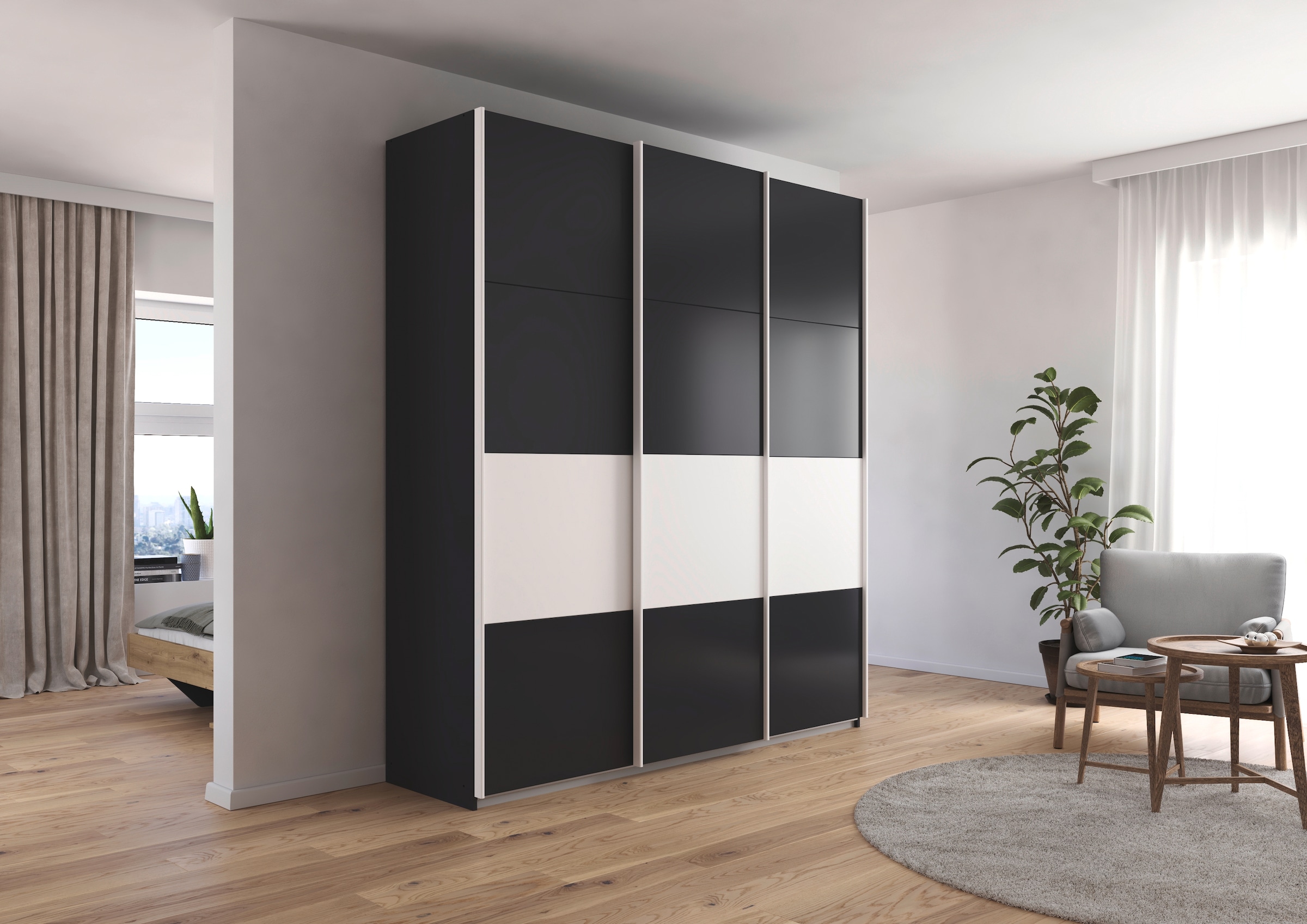 rauch Schwebetürenschrank »Schwebetürenschrank Kleiderschrank Schrank Garderobe CORTONA«, inkl. Inneneinteilung, 2 Stoffboxen und zusätzlichen Einlegeböden