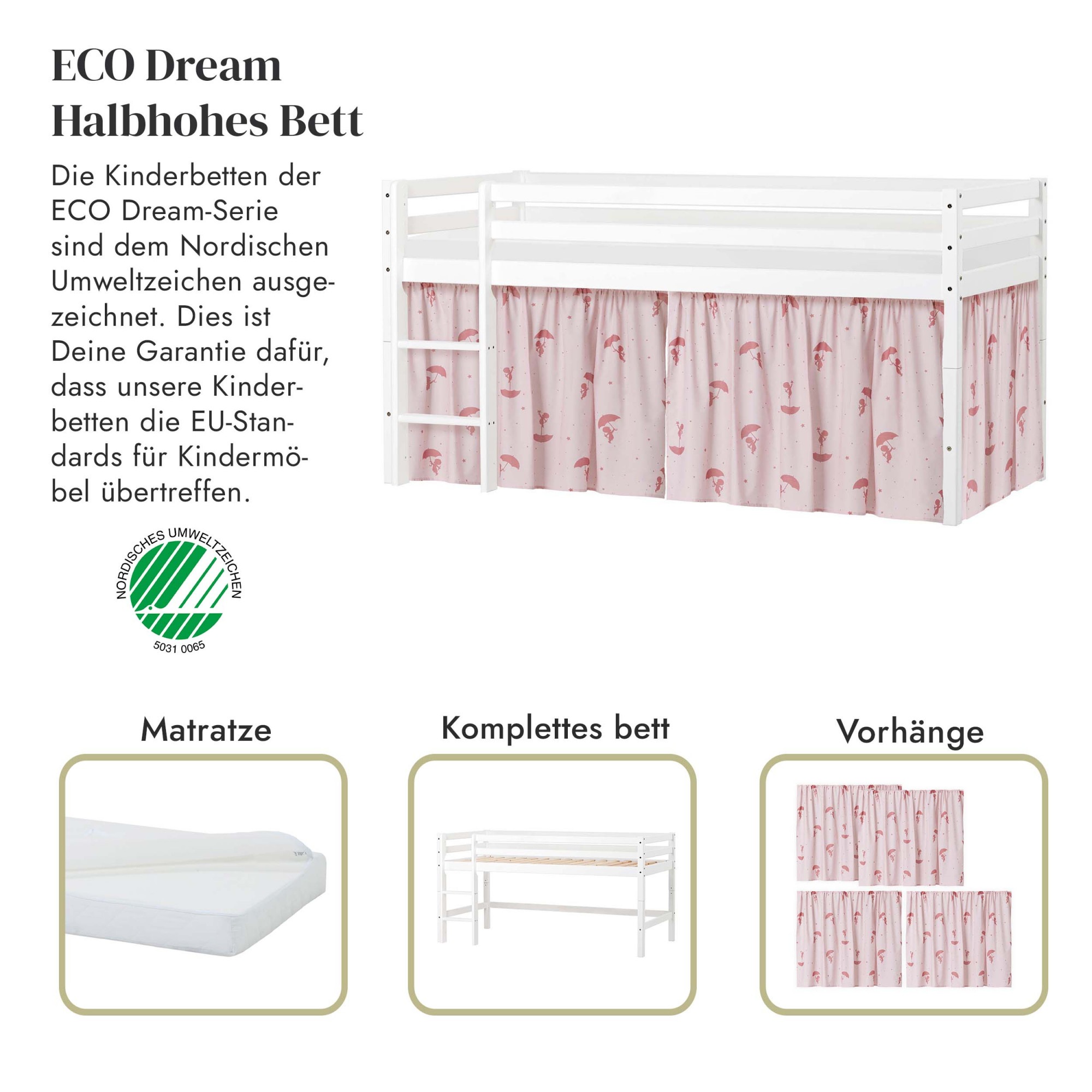 Hoppekids Spielbett »ECO Dream, Hochbett, teilbar in 2 Einzelbetten«, Massivholz, wahlweise in 2 Größen und 4 Farben, Matratze wählbar