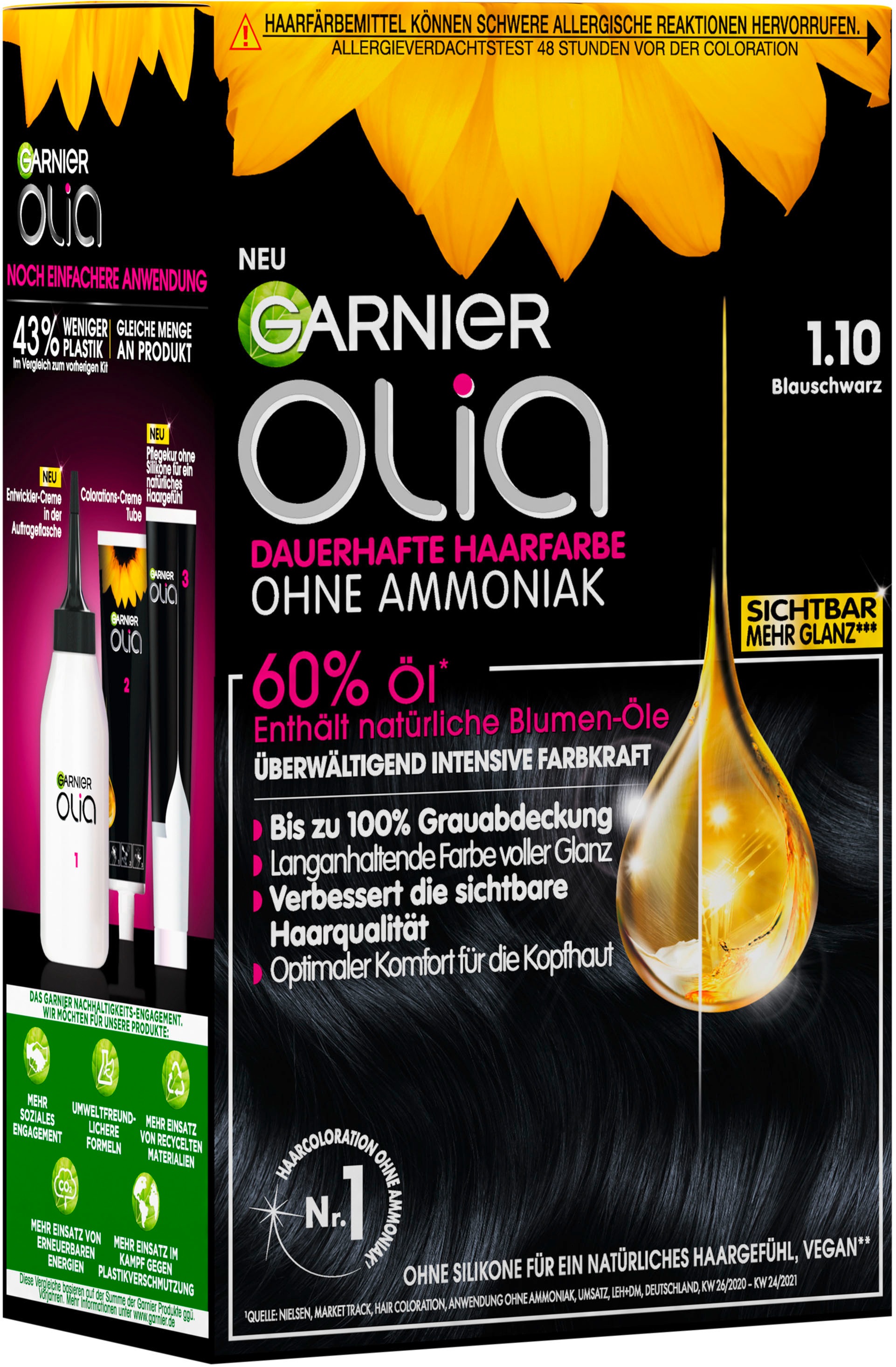 GARNIER Coloration »Garnier Olia dauerhafte Haarfarbe«, (Packung, 3 tlg.), mit pflegender Formel