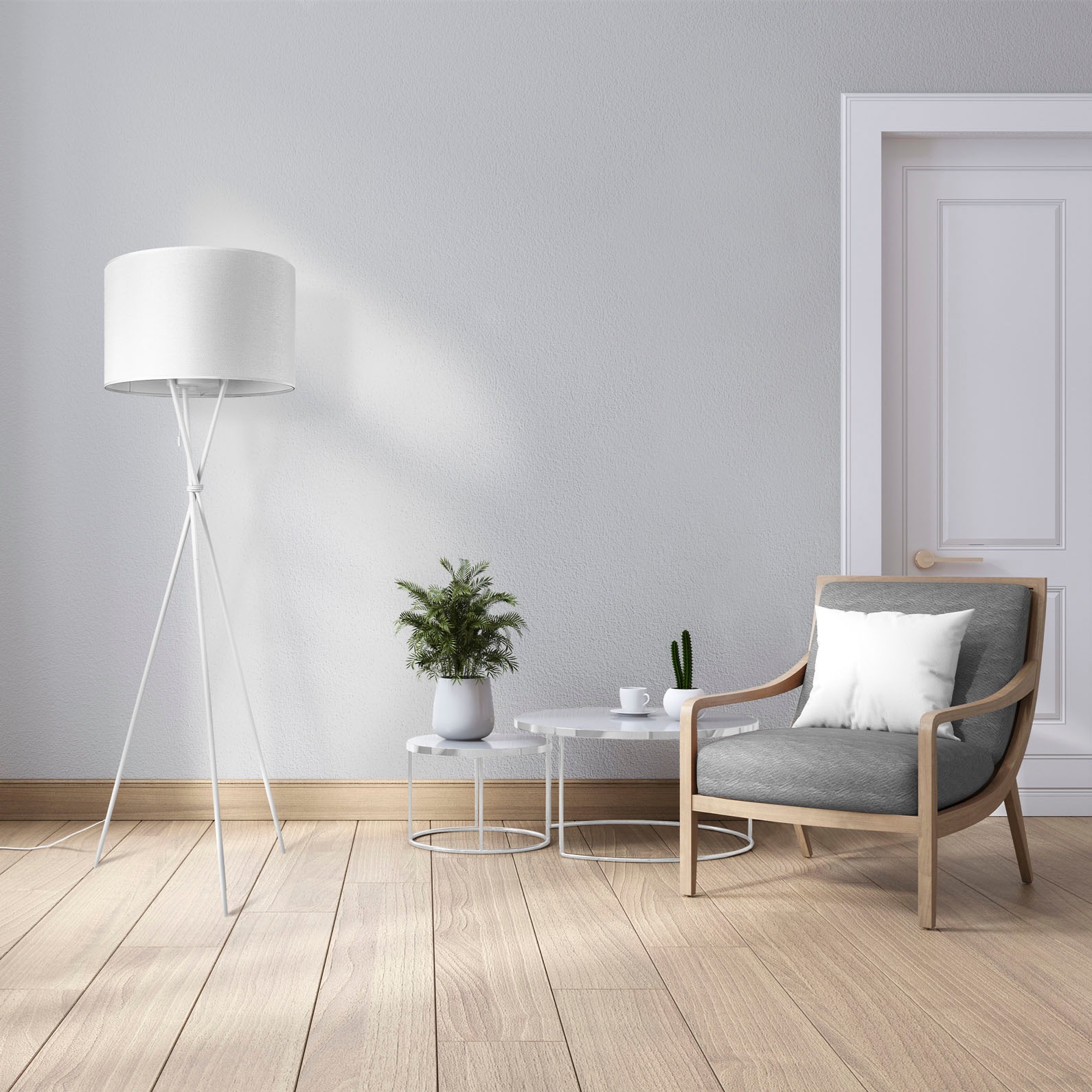 Paco Home Stehlampe »KATE CANVAS UNI COLOR«, Leuchtmittel E27 | ohne Leuchtmittel, Wohnzimmer Dreibein Stoffschirmlampe Standleuchte Textil Schirm E27