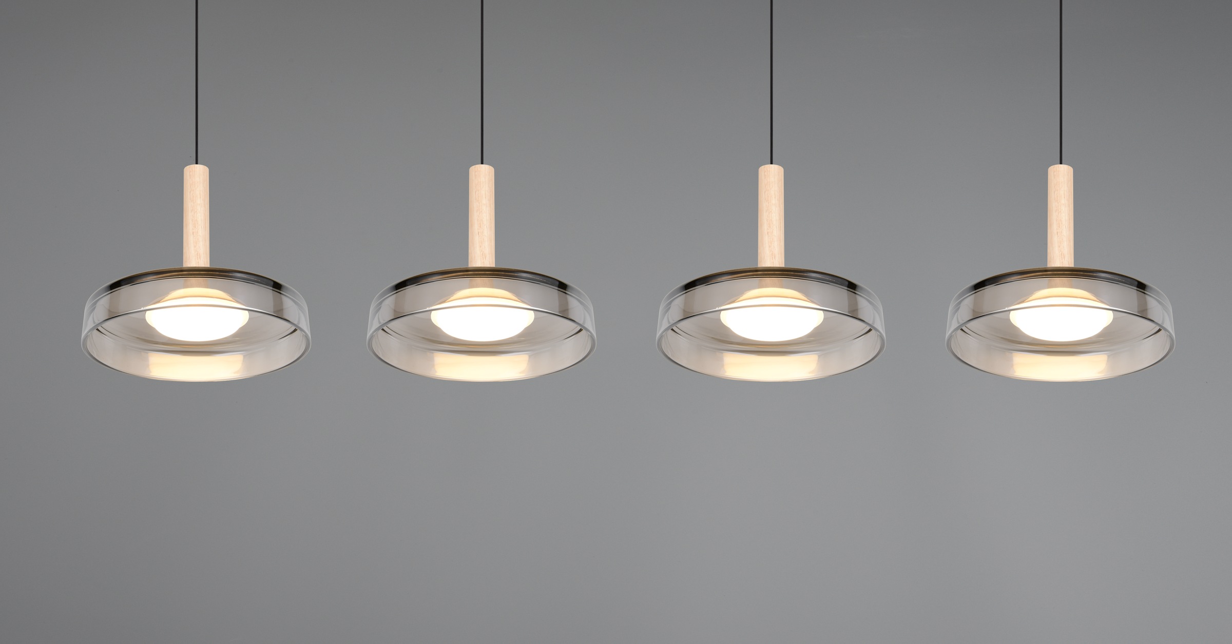 TRIO Leuchten LED Pendelleuchte »CELESTE dimmbare LED Hängelampe aus Metall Glas & Holz, 7,5W 750 Lumen«, 4 flammig, Leuchtmittel LED-Board | LED fest integriert, 4-flammig einfach höhenverstellbar von 50-200 cm 3-Stufen Dimmfunktion