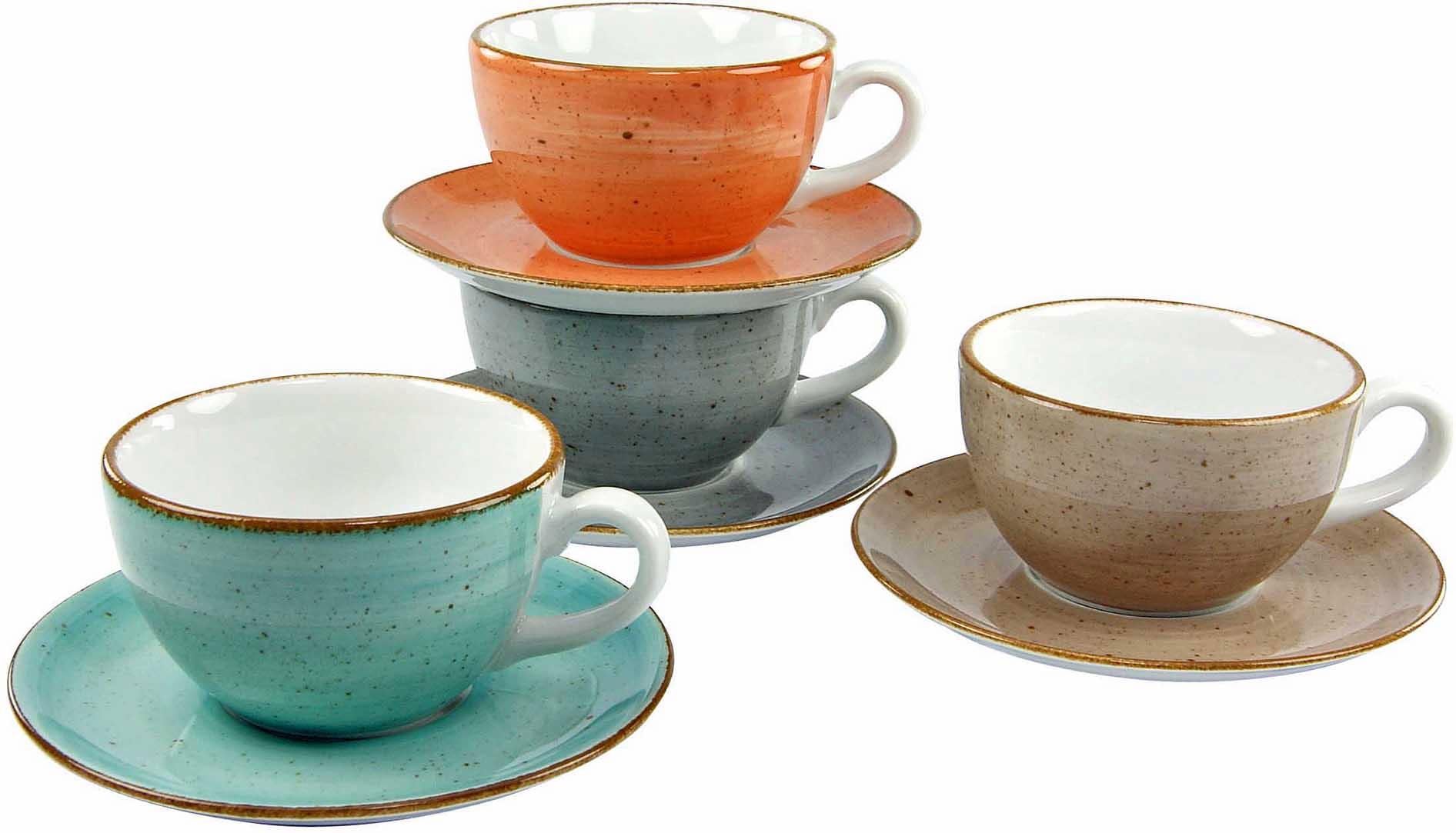 CreaTable Cappuccinotasse »Kaffeetasse VINTAGE NATURE«, (Set, 8 tlg.), Tassen Set, 4 Tassen, 4 Untertassen