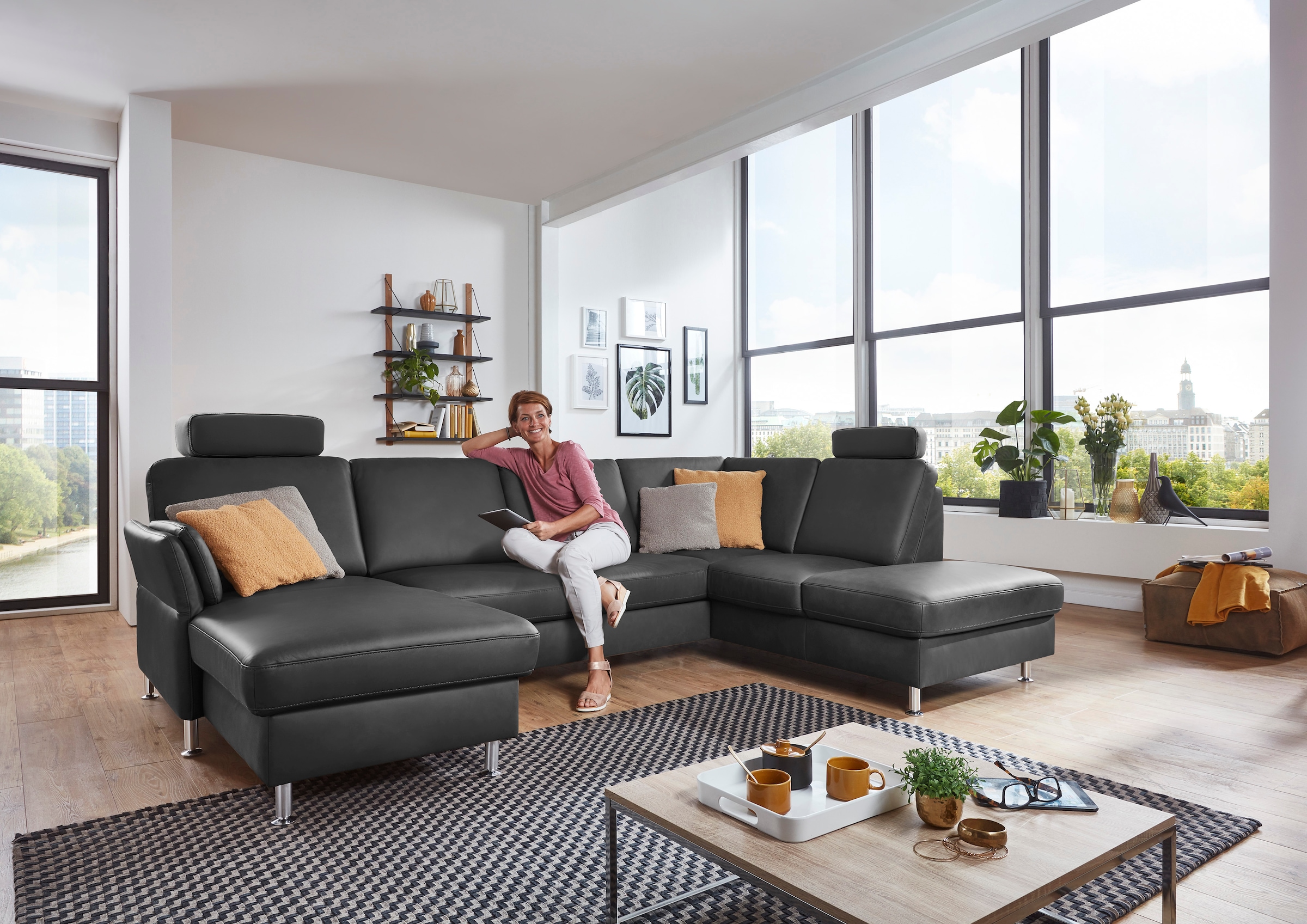 Die PlanBar Wohnlandschaft »PN-EM18013 U-Form, mit Kopfstützen« wahlweise mit Bettfunktion und Stauraum