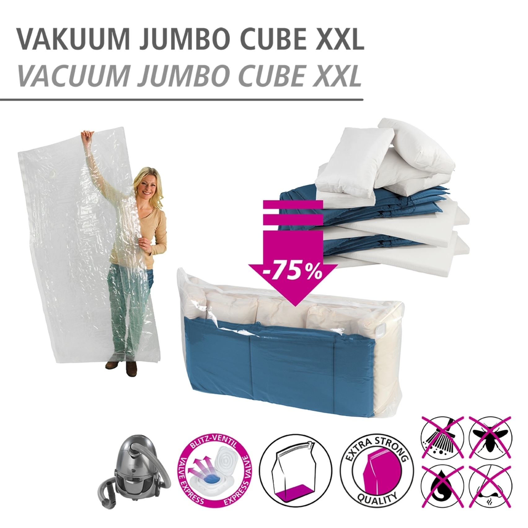 WENKO Vakuumierbeutel »Vakuum Jumbo Cube XXL«, extra großer Vakuumbeutel für Kleidung, Gartenpolster & Bettdecken