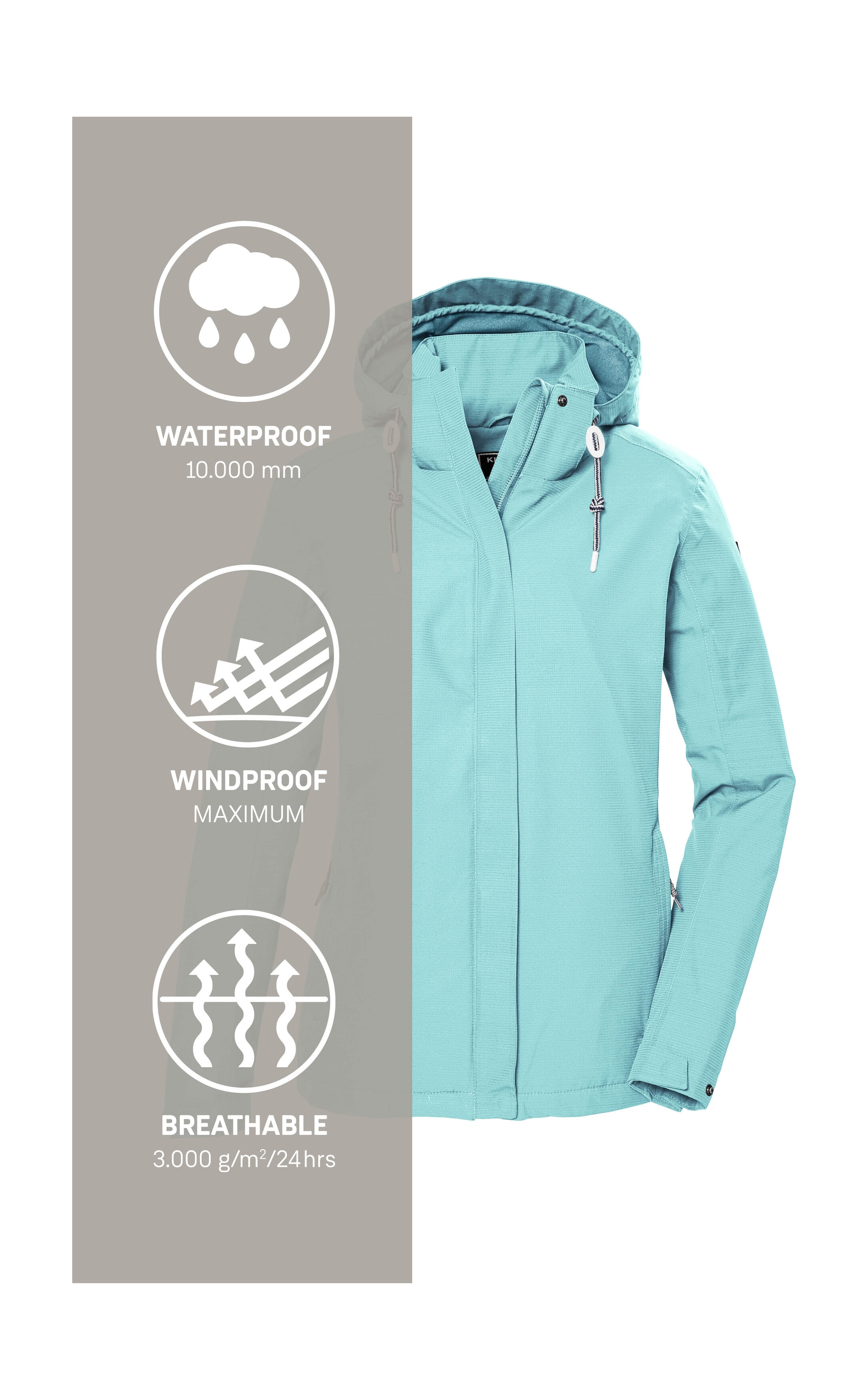 Killtec Outdoorjacke »KOS 61 WMN JCKT«, Funktionsjacke: wasser- und winddicht, atmungsaktiv, abnehmbare Kapuze