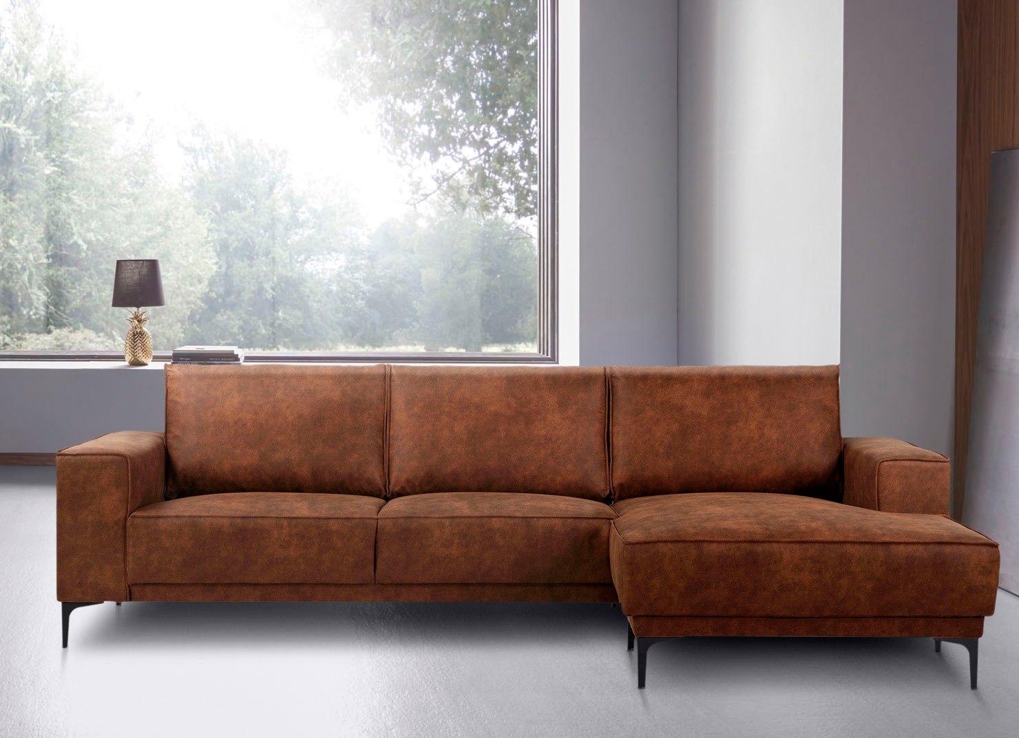 Places of Style Ecksofa »Polsterecke Oland, Struktur, Flachgewebe, Luxus-Microfaser, Boucle«, L-Form, 280 cm, Wellenunterfederung, Skandi-Design, Metallfüße