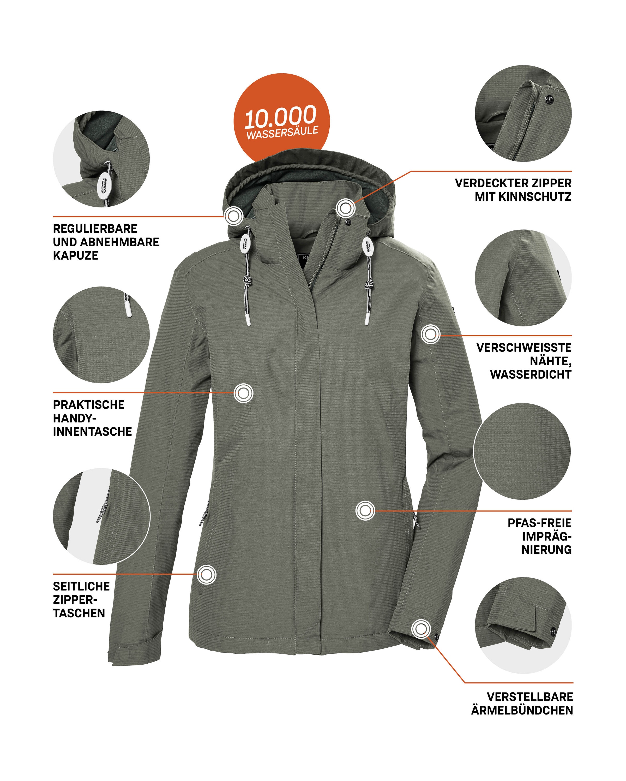 Killtec Outdoorjacke »KOS 61 WMN JCKT«, Funktionsjacke: wasser- und winddicht, atmungsaktiv, abnehmbare Kapuze