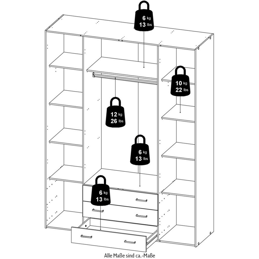 Home affaire Kleiderschrank, Mit viel Stauraum, graue Stangengriffe, Gr. ca. 200,4 x 154 x 49,5 cm