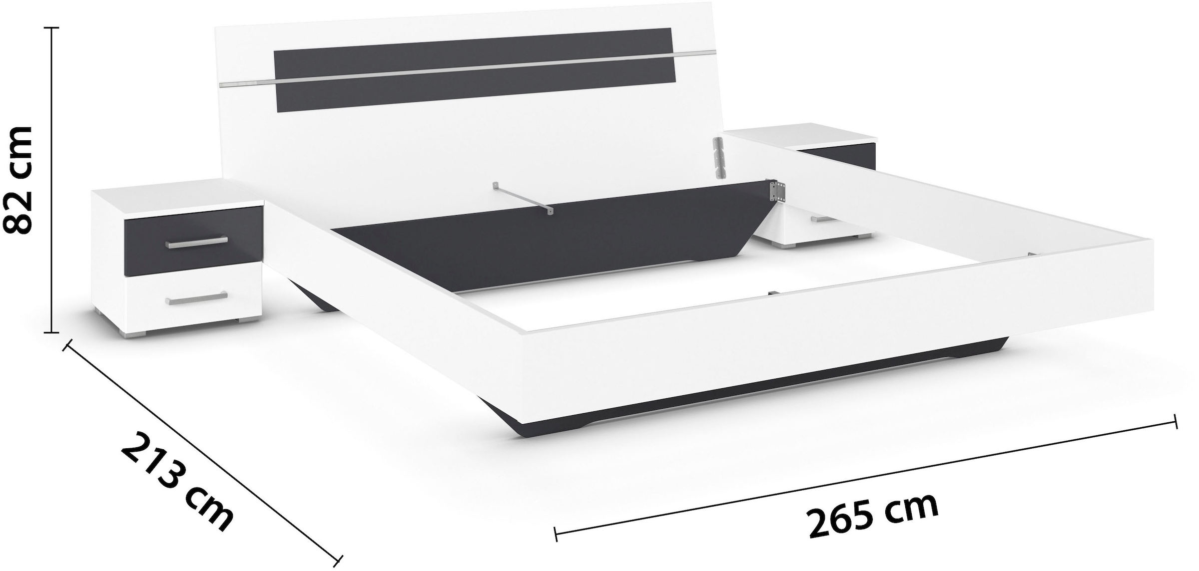 rauch Bettanlage »Doppelbett Futonbett BURANO in schwebender Optik«, (Set, 3 tlg.), und abgesetztem Kopfteil mit 2 Nachttischen MADE IN GERMANY