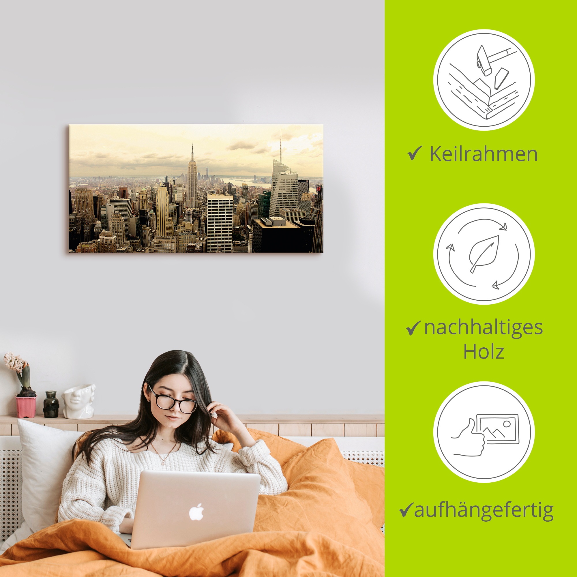 Artland Leinwandbild »Skyline Manhattan - New York« Amerika 1 Stk. tlg. auf Holzrahmen gespannt