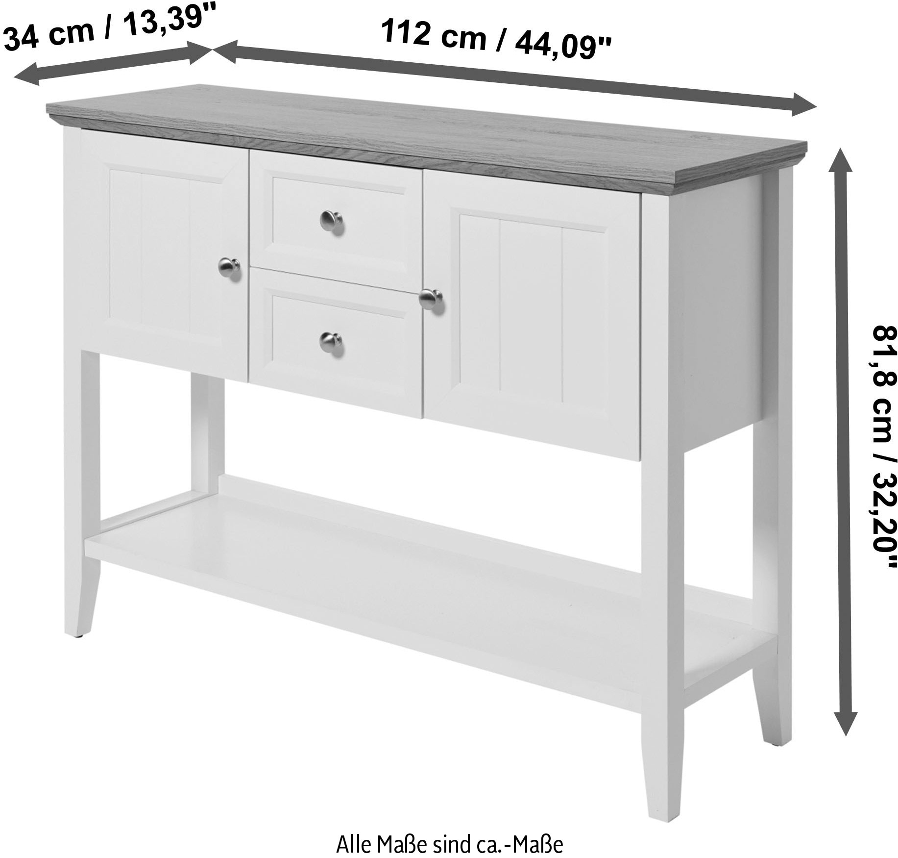 Jahnke Konsolentisch »CLASSIC CONSOLE 110«, Konsolentisch, 2 Türen, 2 Schubladen und 1 Ablage, 112x34x81,8 cm